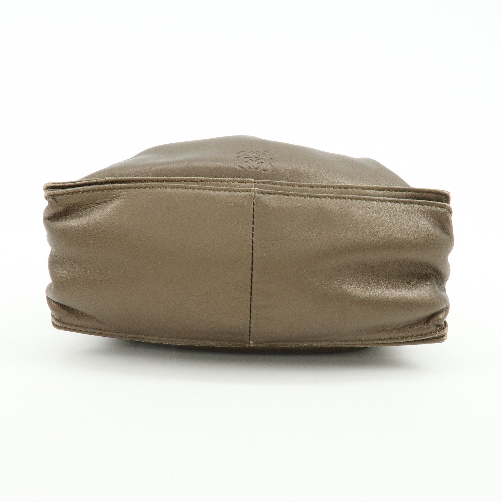 LOEWE Anagram Nappa Leather Drawstring Fringe Shoulder Bag Brown