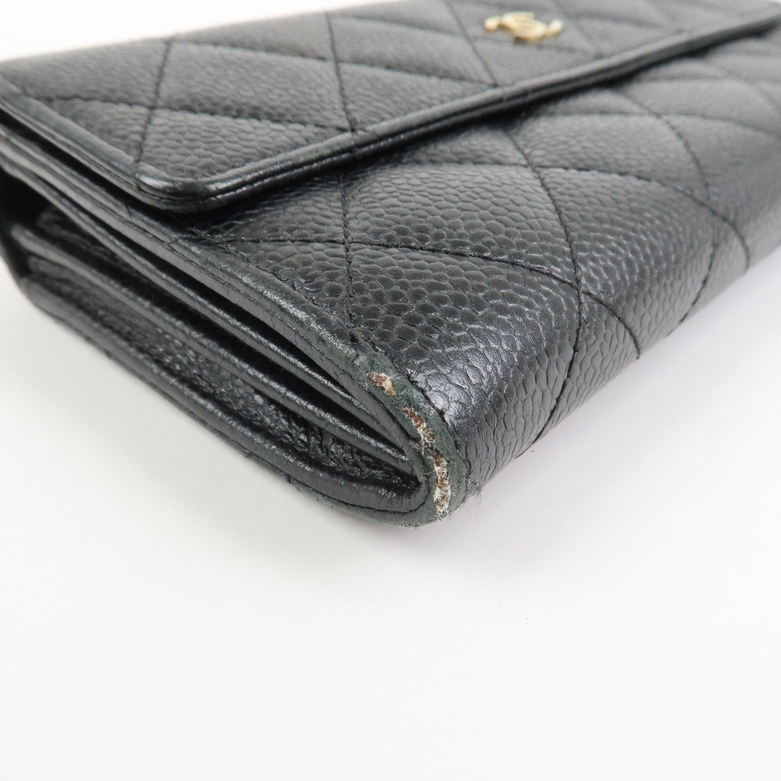 CHANEL COCO Mark Matelasse Caviarskin Long Flap Wallet Black A50096