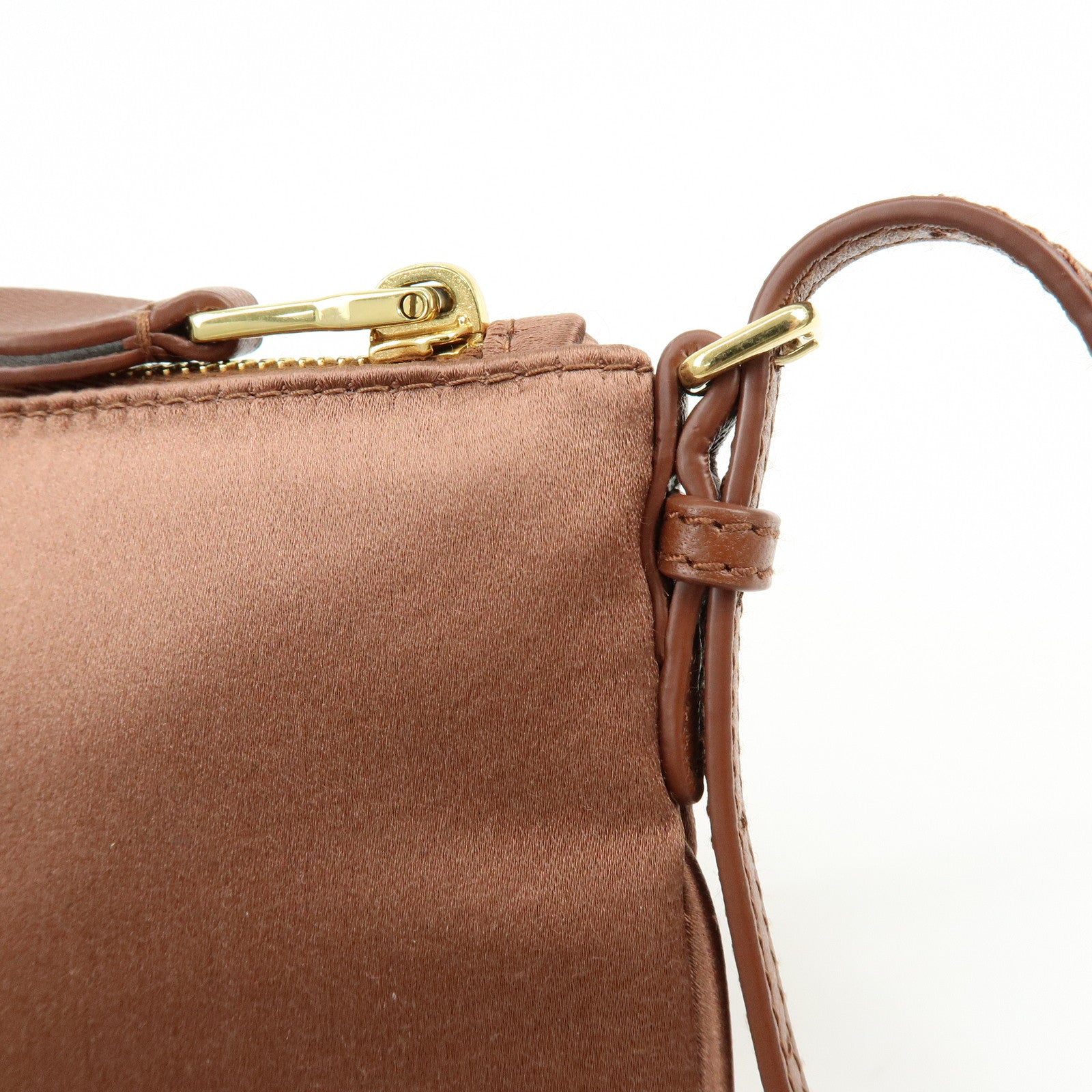 MIU MIU Logo Satin Mini Hand Bag Shoulder Bag Brown 5NI007