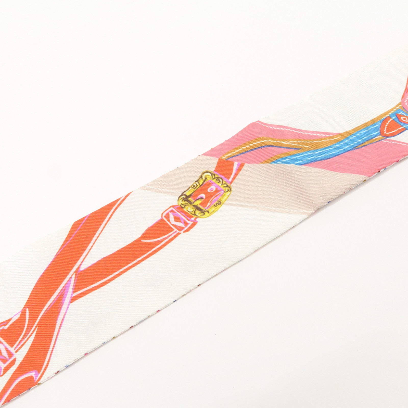 HERMES Twilly Silk 100％ Scarf BRIDES de GALA White Multicolor