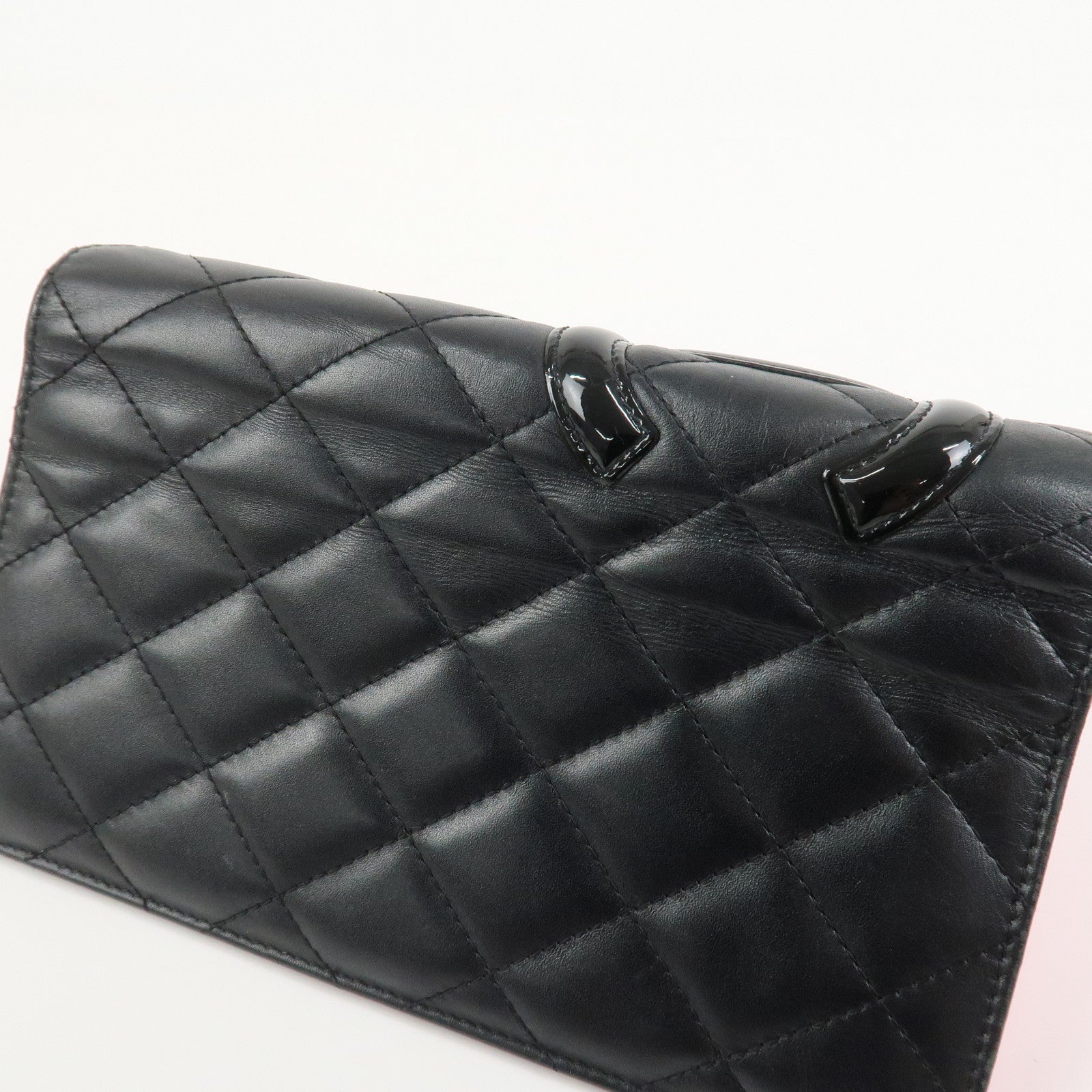 CHANEL Cambon Line Lamb Skin Bi-fold Long Wallet Black A26717