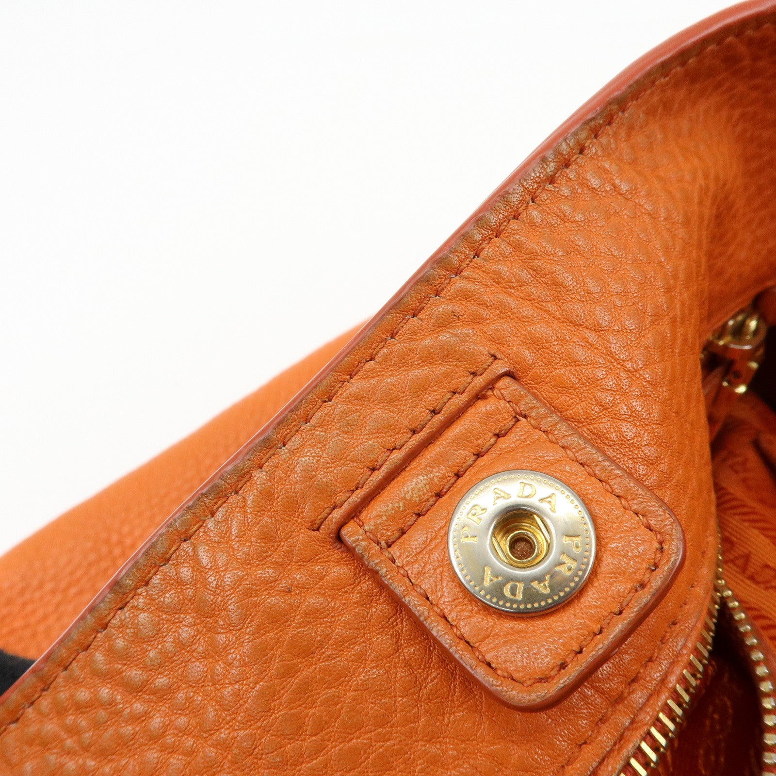 PRADA Logo Leather Shoulder Bag Tote Bag Hand Bag Orange BR4829