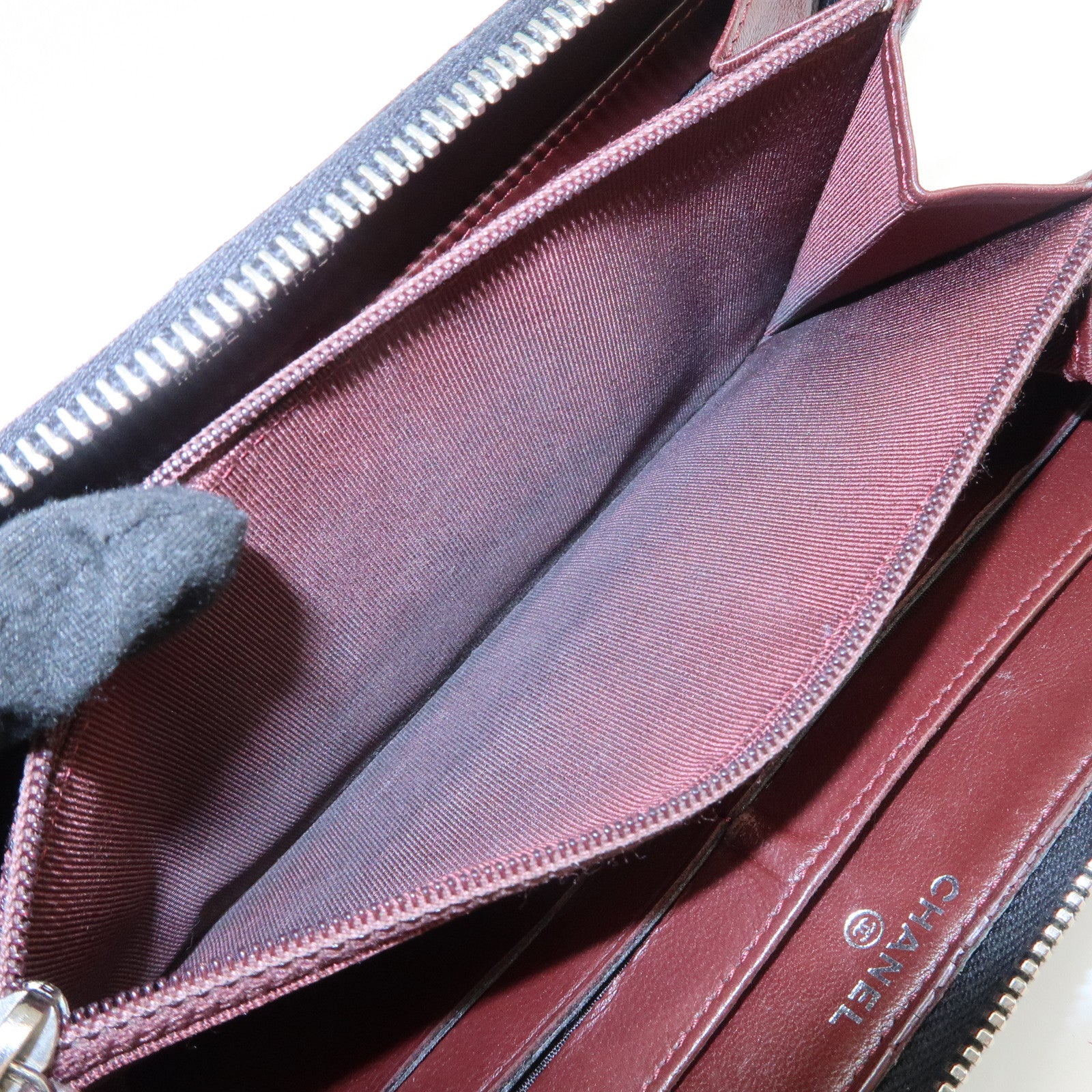 CHANEL Matelasse Lamb Skin Round Zippy Long Wallet Black A50097