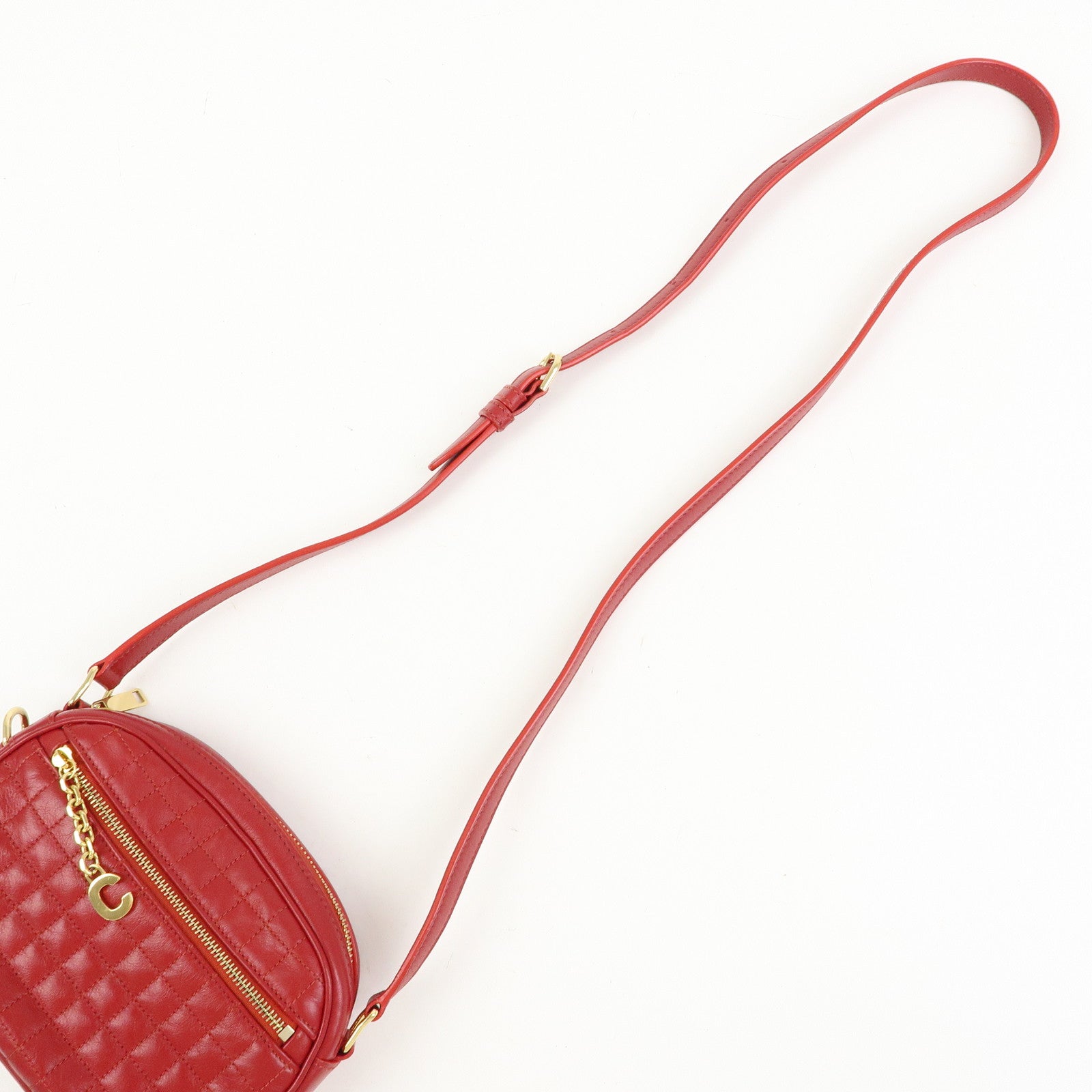 CELINE Leather Shoulder Bag Crossbody Bag C Charm Red