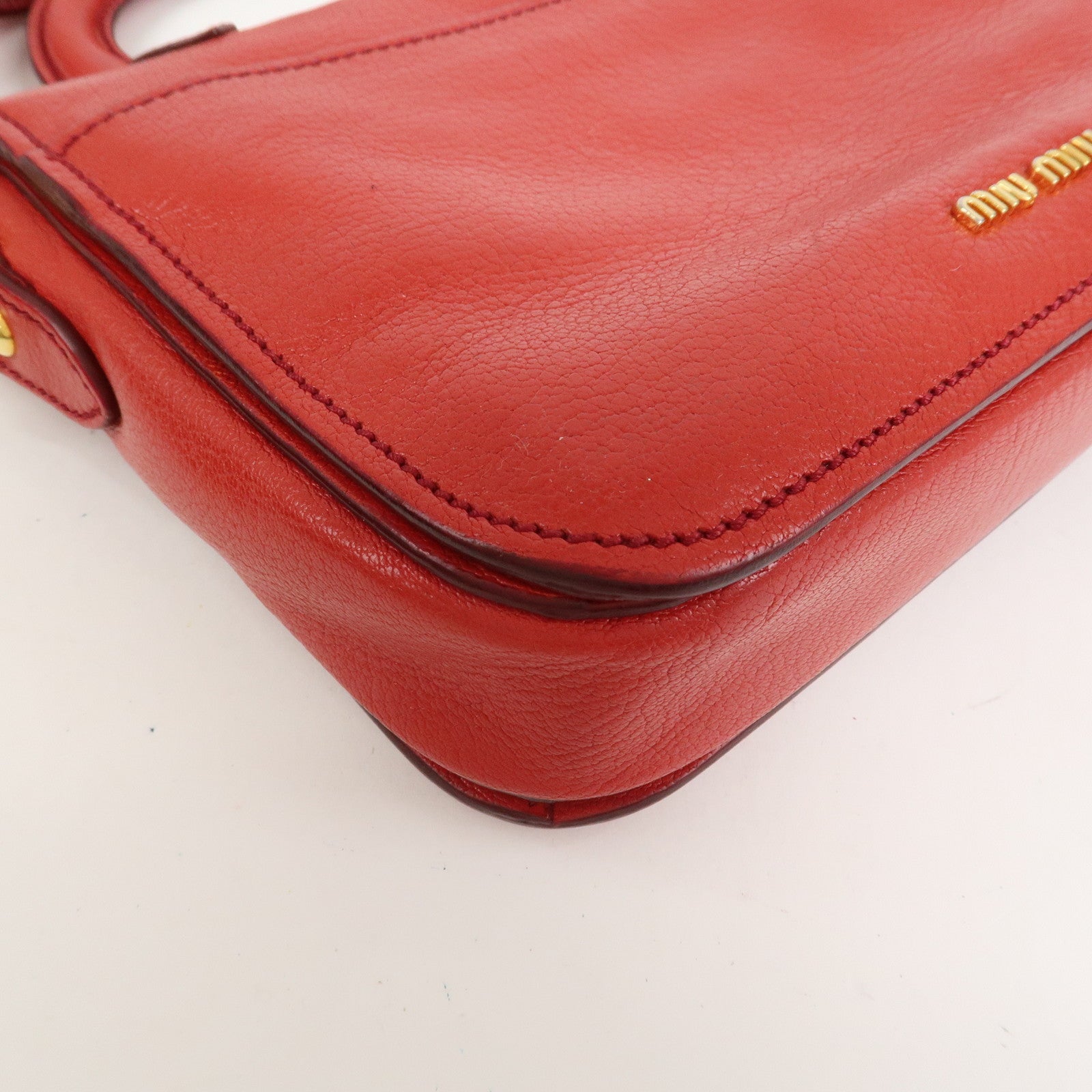 MIU MIU Madras Leather 2Way Bag Hand Bag Shoulder Bag Red RTC460
