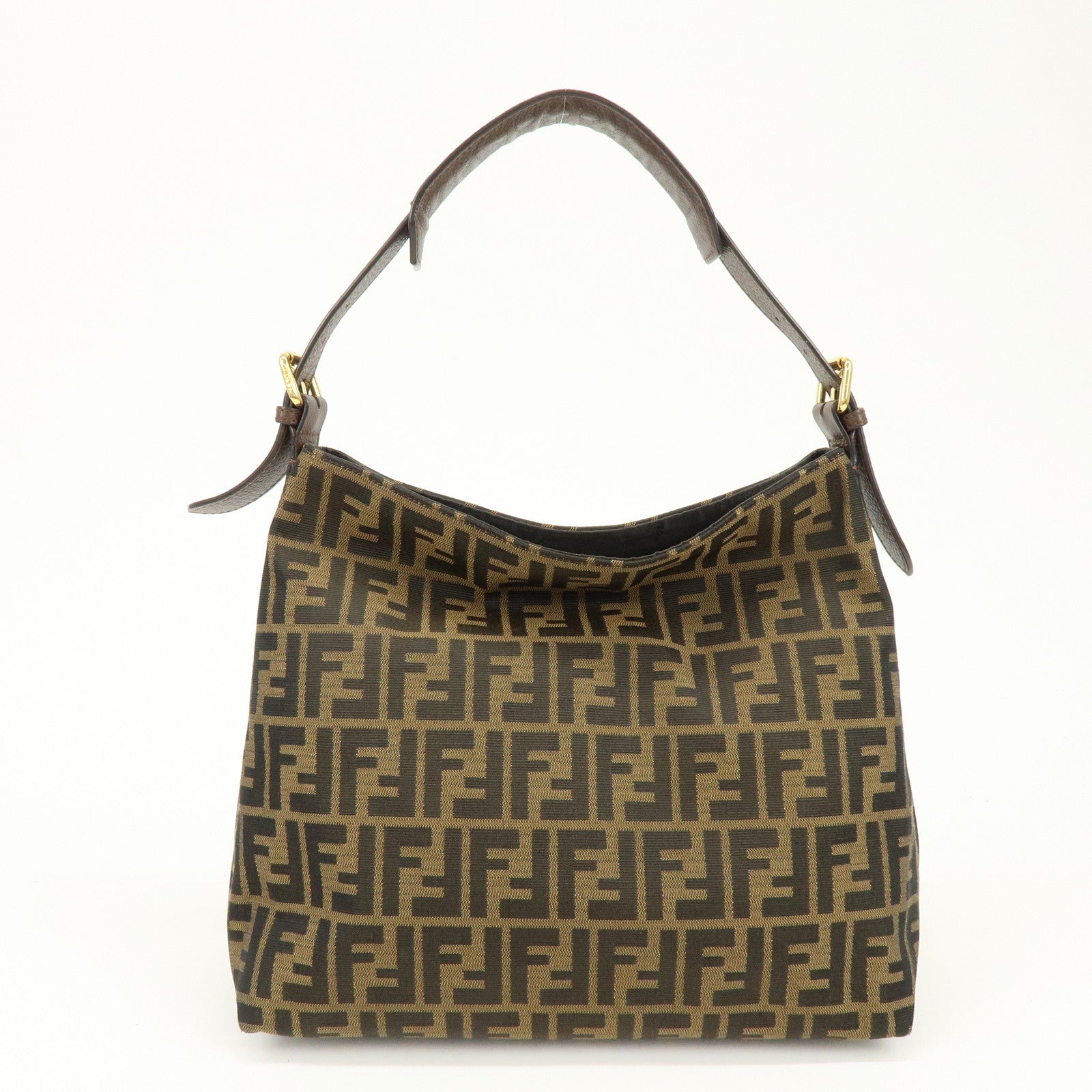 FENDI Zucca Canvas Leather Shoulder Bag Black Brown 8BR698