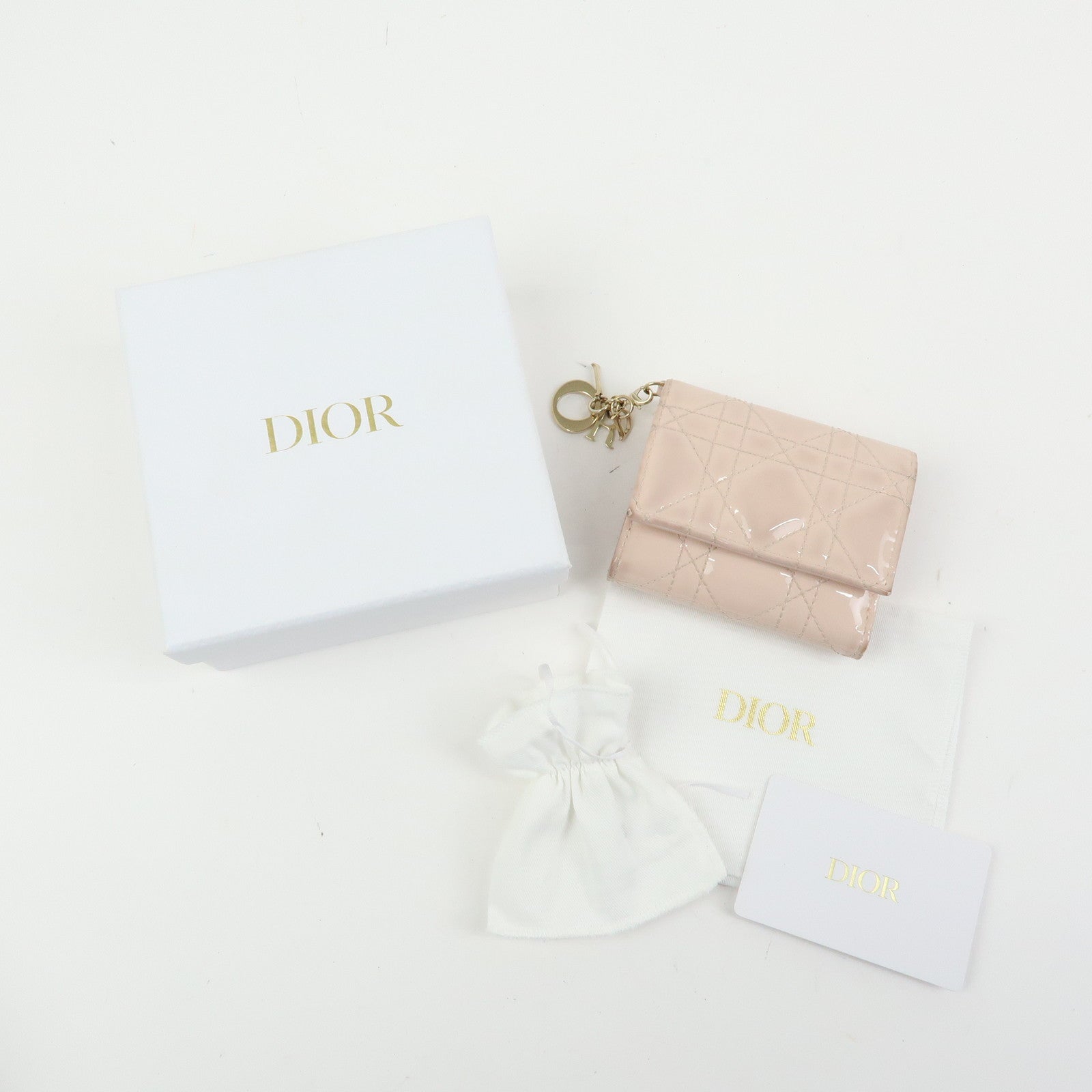 Christian Dior Lady Dior Cannage Patent Leather Lotus Wallet Pink