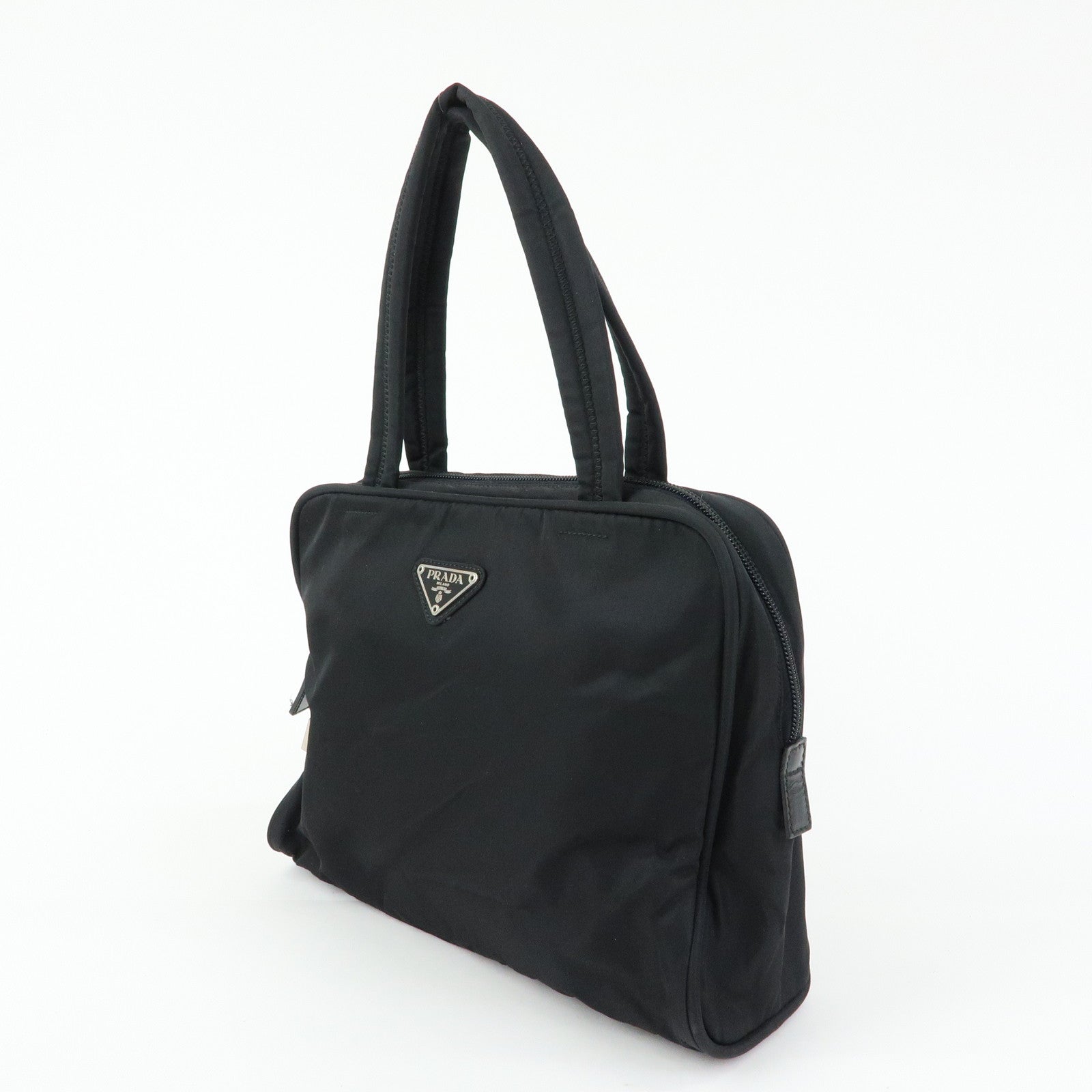 PRADA Triangle Logo Nylon Hand Bag Mini Tote Bag Black B8495