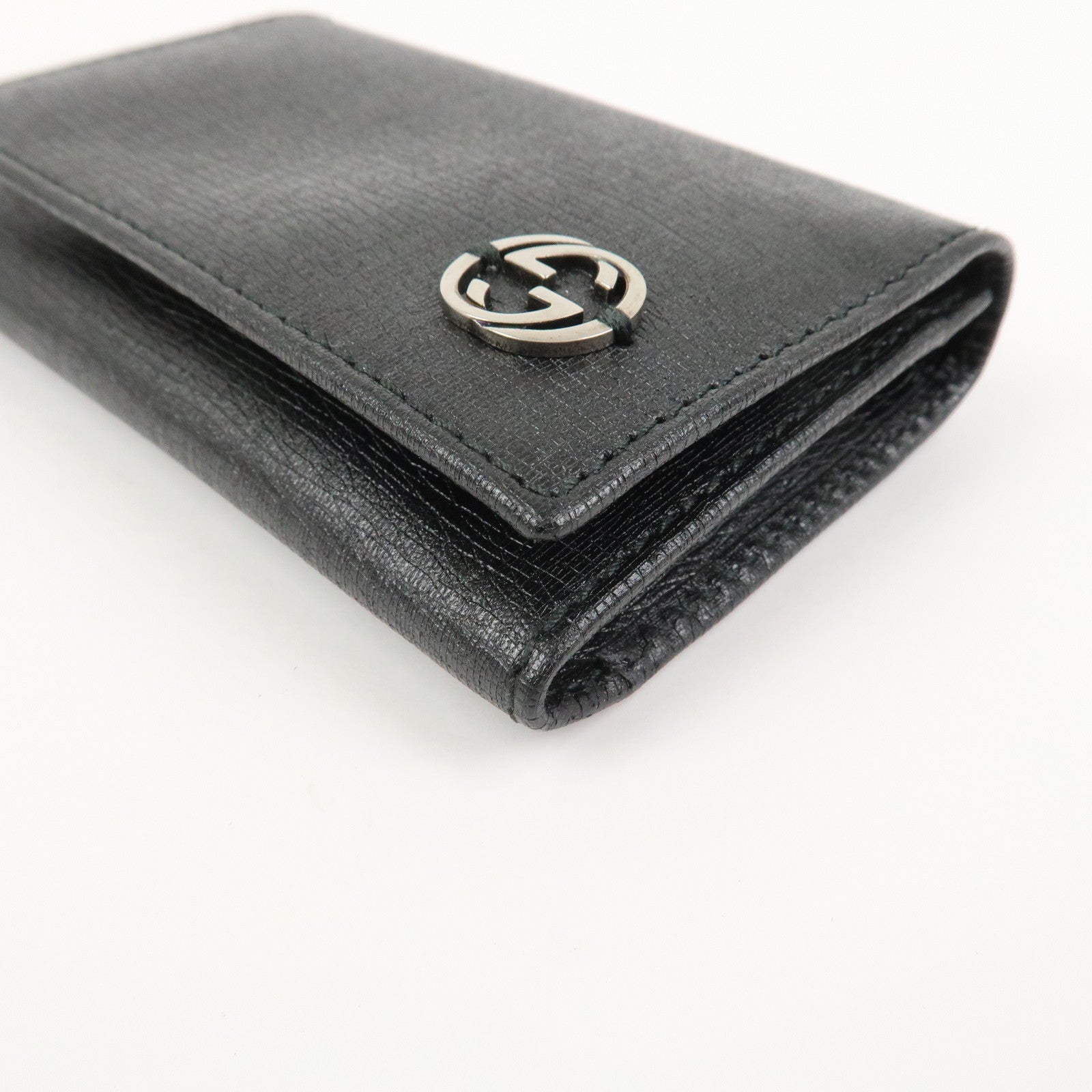 GUCCI Interlocking G Leather Card Case Black 306717