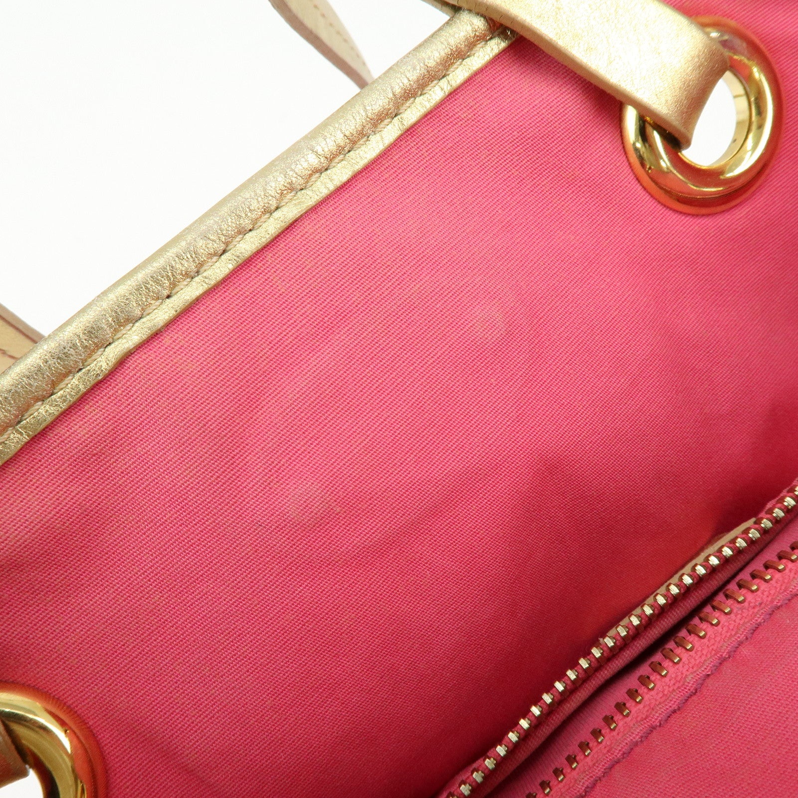 CELINE Macadam Logo Canvas Leather Tote Bag Shoulder Bag Pink Gold