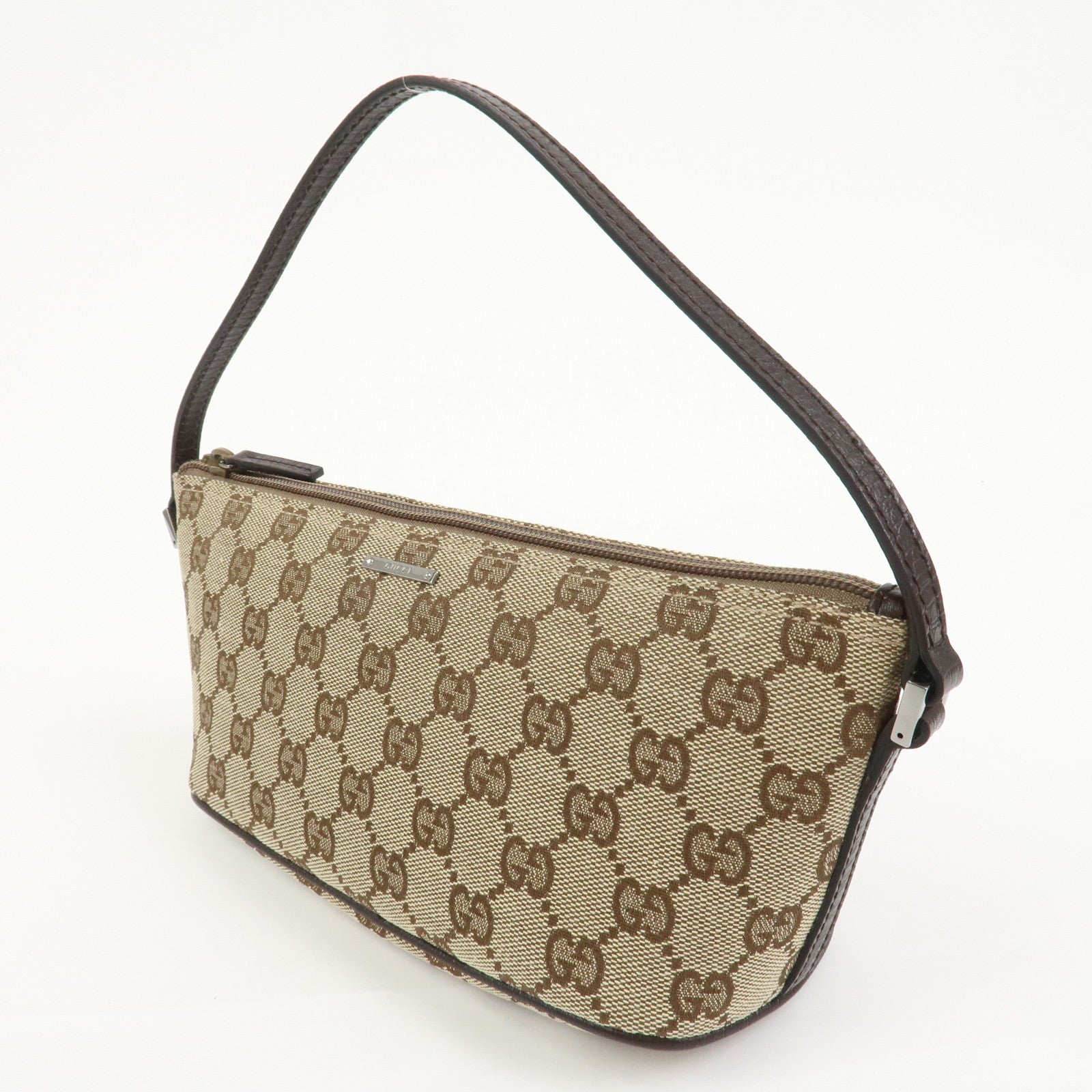 GUCCI Boat Bag GG Canvas Leather Hand Bag Brown 07198