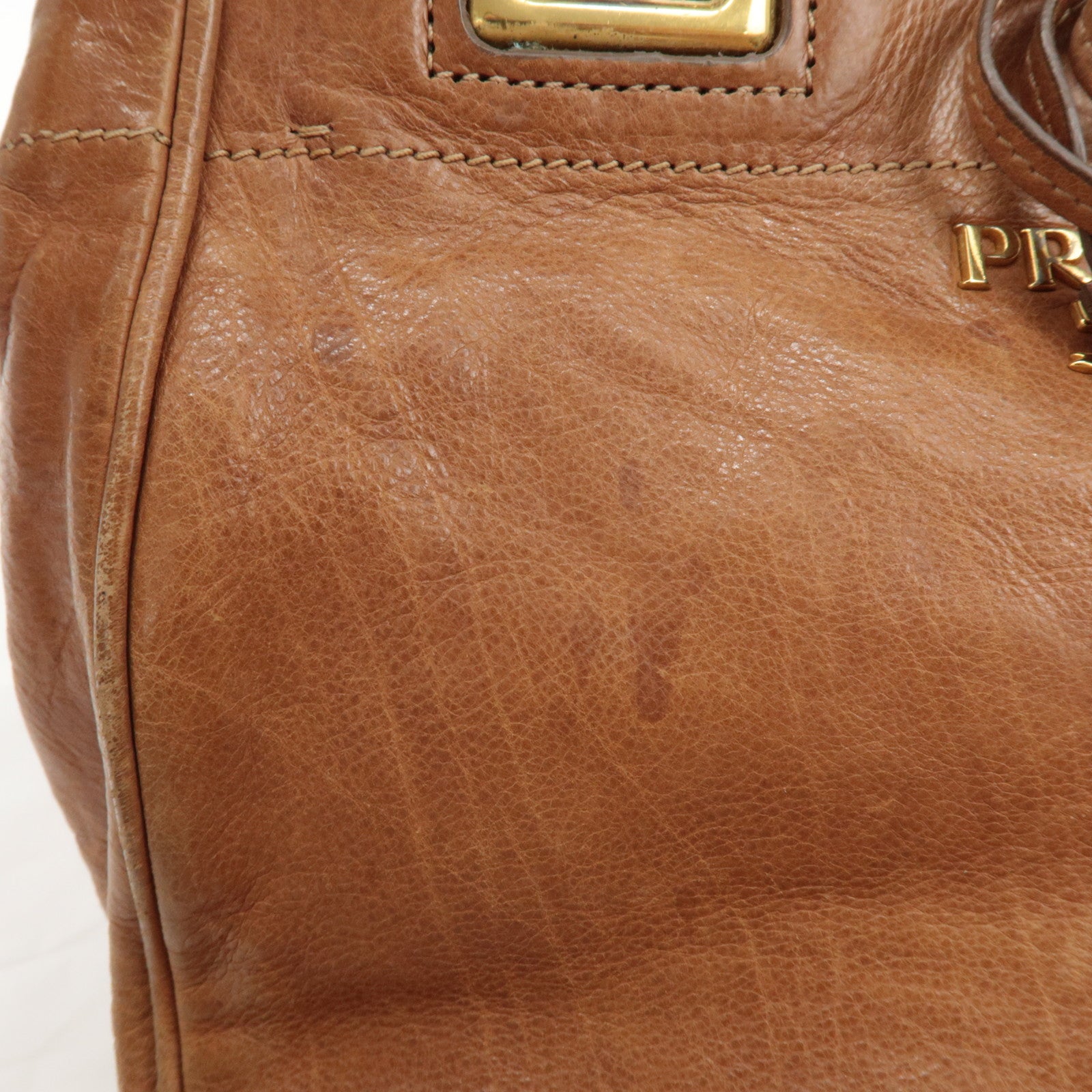 PRADA Logo Leather Ribbon 2Way Bag Hand Bag Brown BN2245 Used