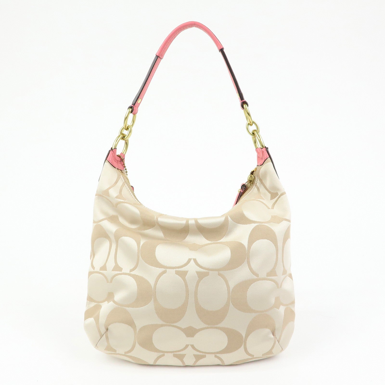 COACH Signature Nylon Leather 2Way Shoulder Bag Hand Bag Beige Pink