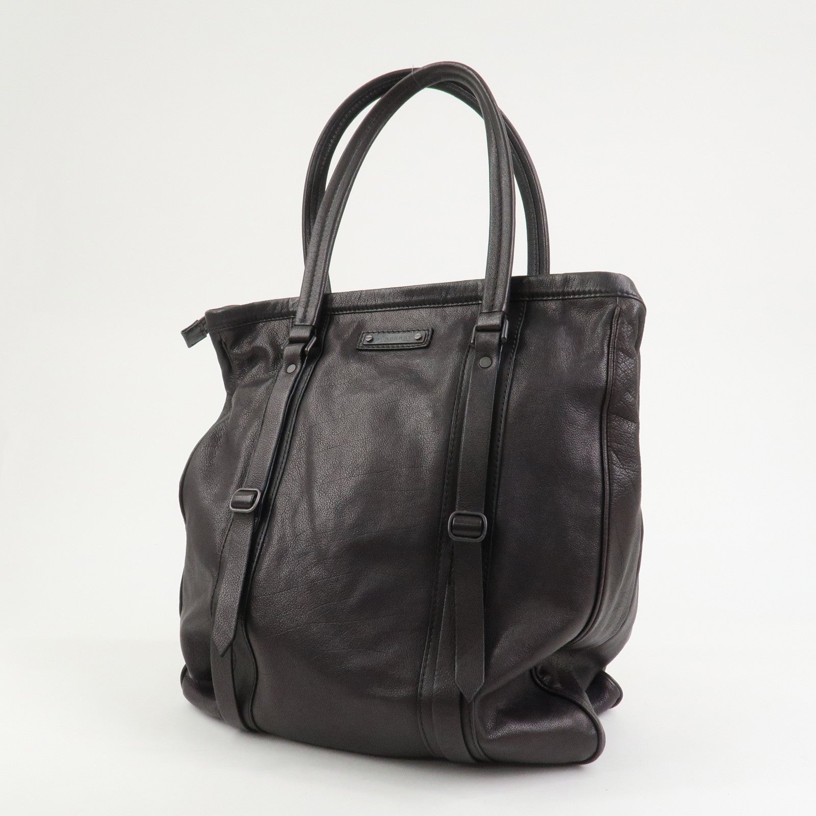 BURBERRY Logo Leather Tote Bag Shoulder Bag Black