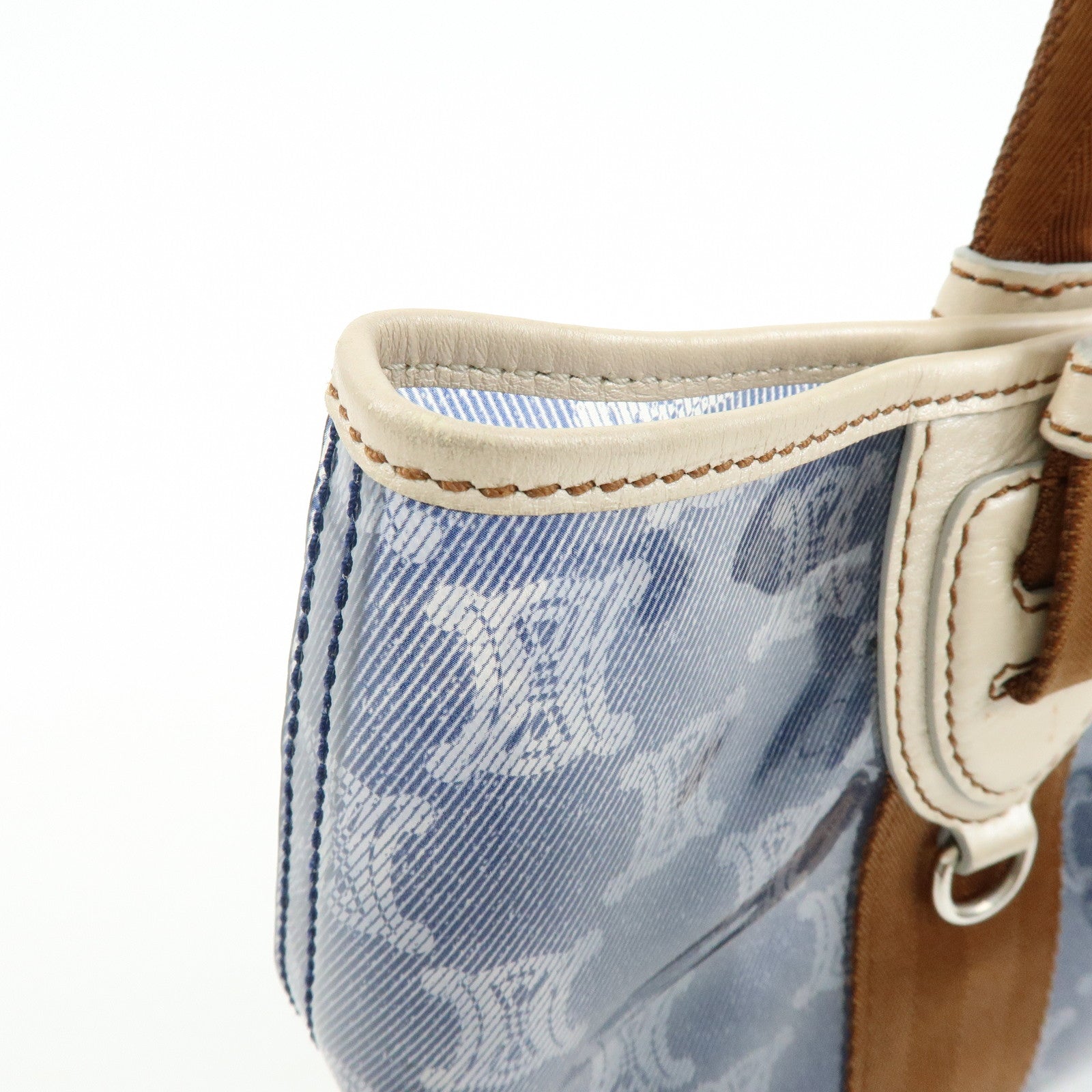 CELINE Macadam Vinyl Leather Tote Bag Hand Bag Blue Brown