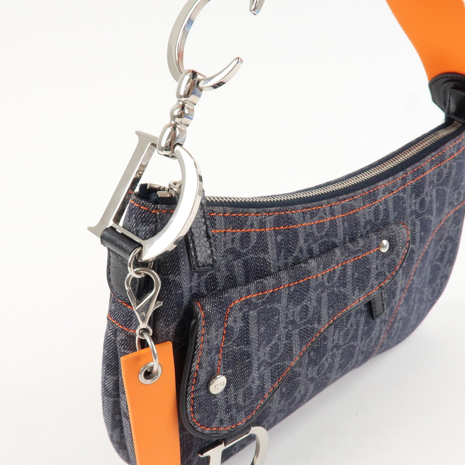 Christian Dior Flight Line Trotter Canvas Leather Shoulder Bag Denim Used