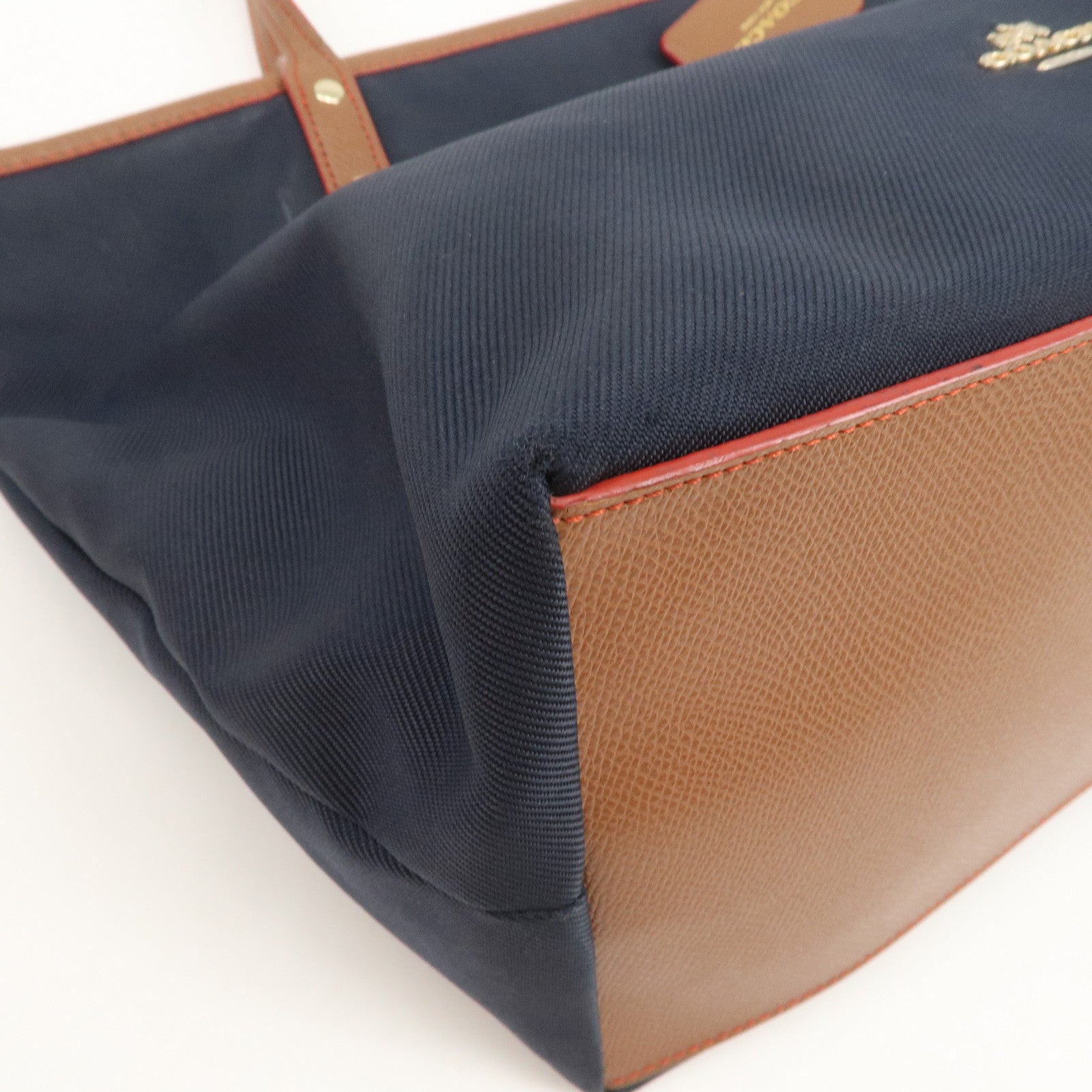 COACH Signature Set Of 2 Canvas Leather Hand Bag Brown Navy