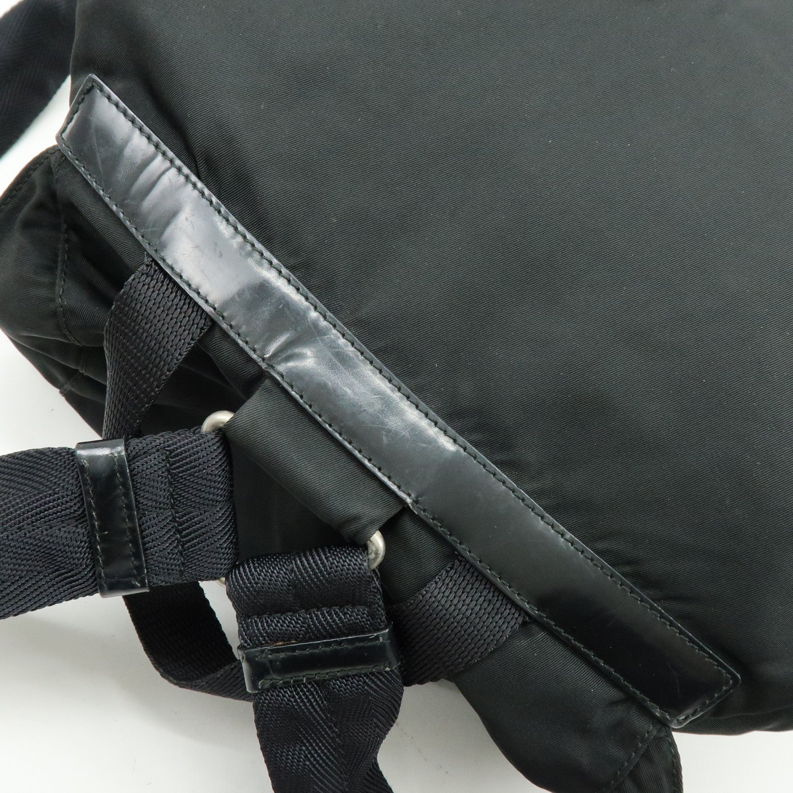 PRADA Triangle Logo Nylon Leather Backpack Rucksuck Black