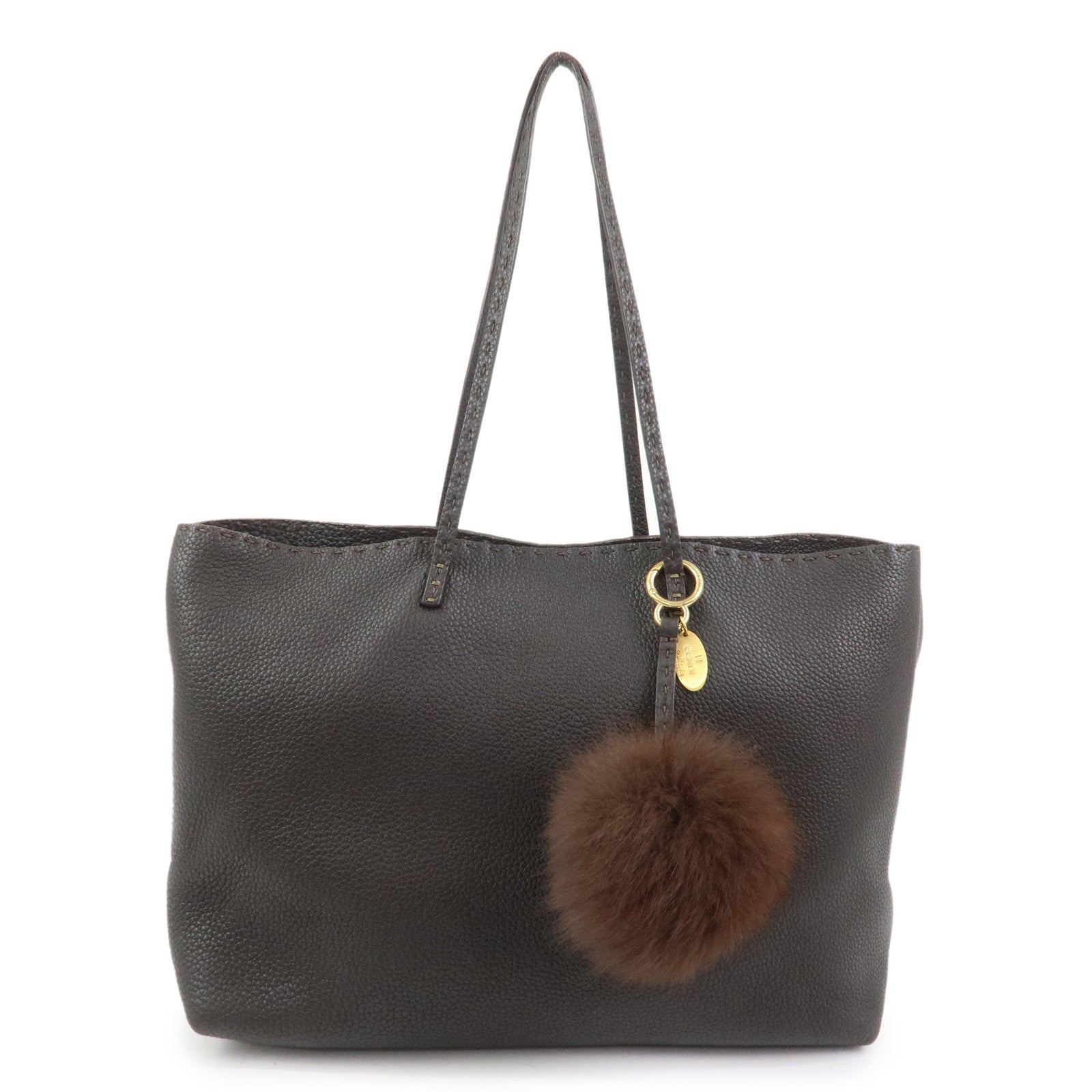 FENDI Selleria Leather Tote Bag Shoulder Bag Dark Brown 8BH126