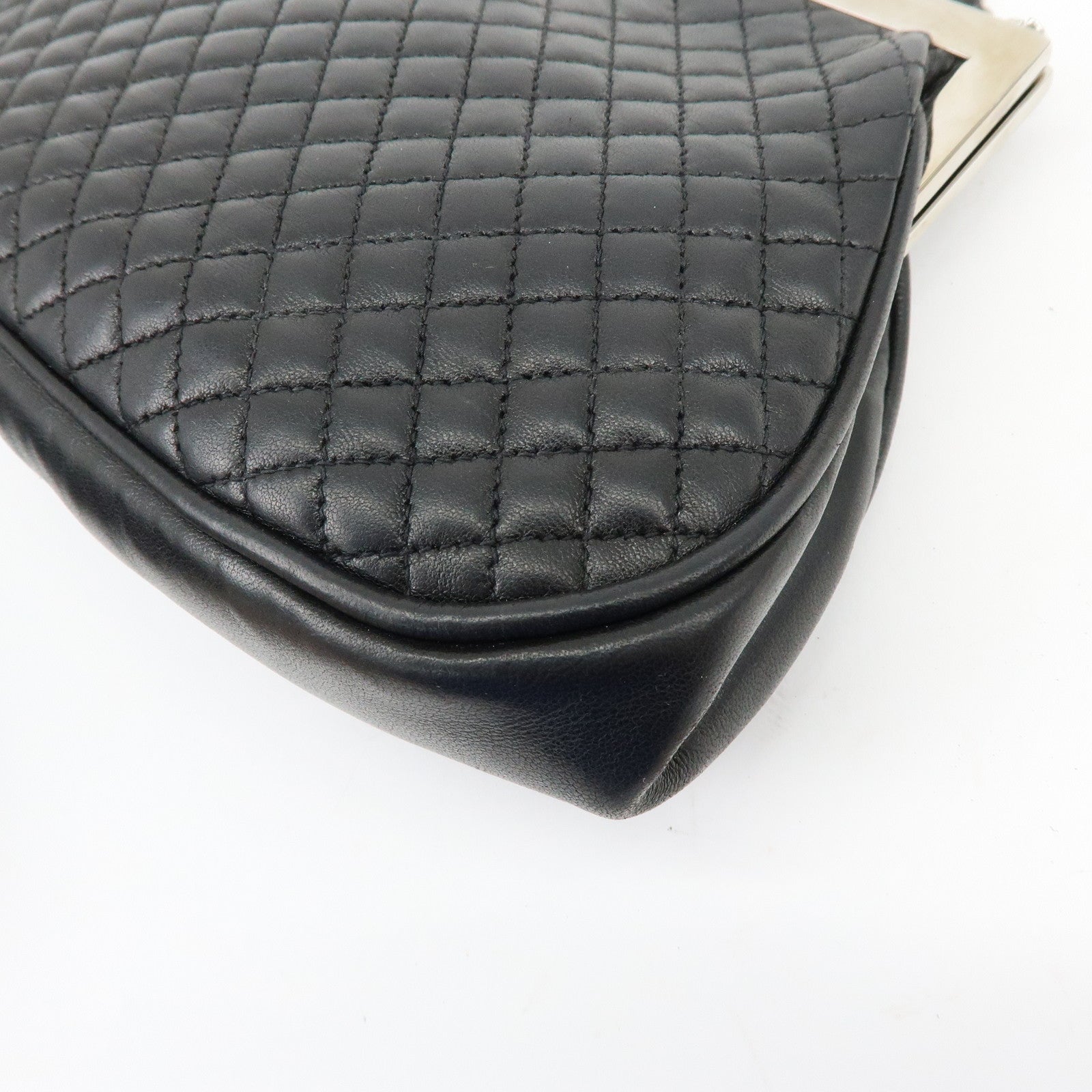 CHANEL Matelasse Lamb Skin Chain Kiss Lock Shoulder Bag Black