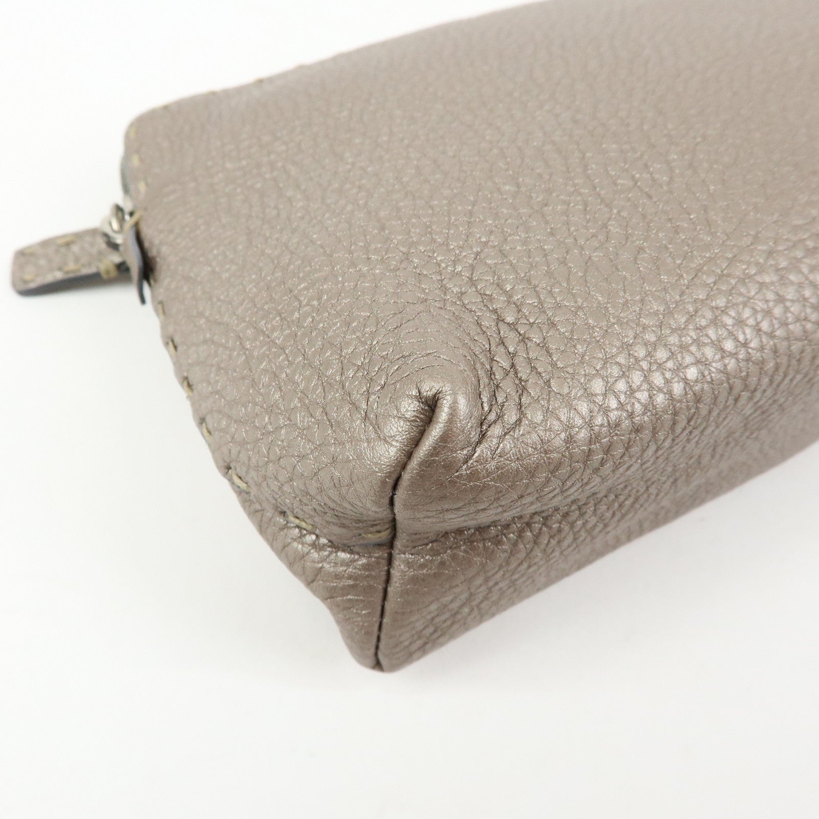 FENDI Selleria Leather Pouch Cosmetic Pouch Gray