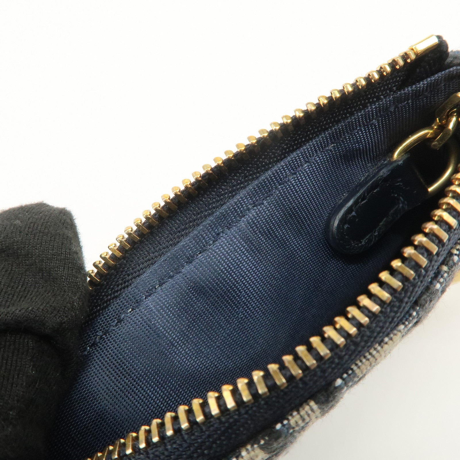 Christian Dior Trotter Canvas Leather Coin Case Key Case Navy