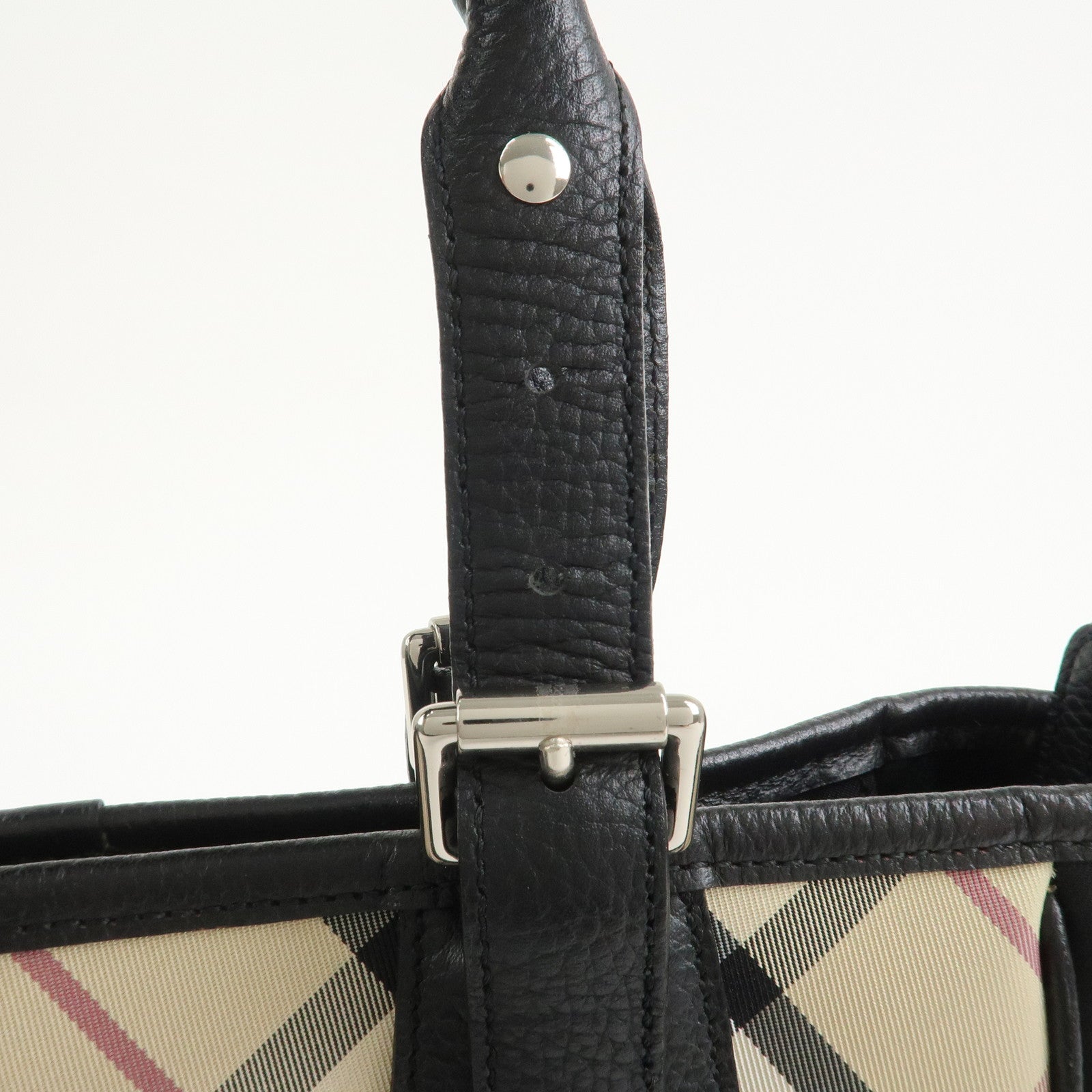 BURBERRY Nova Plaid Nylon Leather Tote Bag Hand bag Black