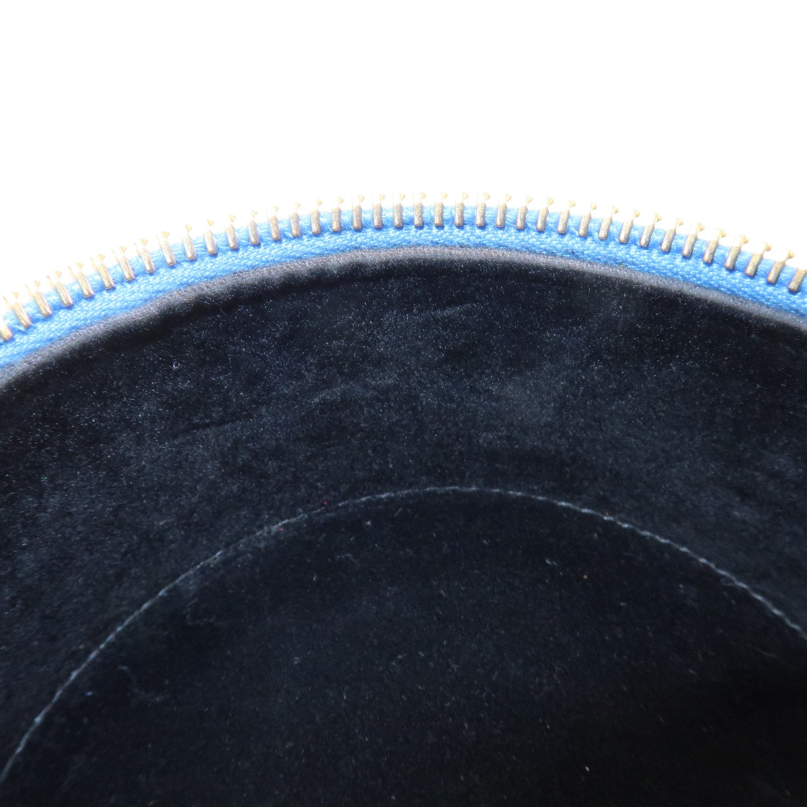 CHANEL COCO Mark Caviarskin Round Cosmetic Pouch Blue Gold
