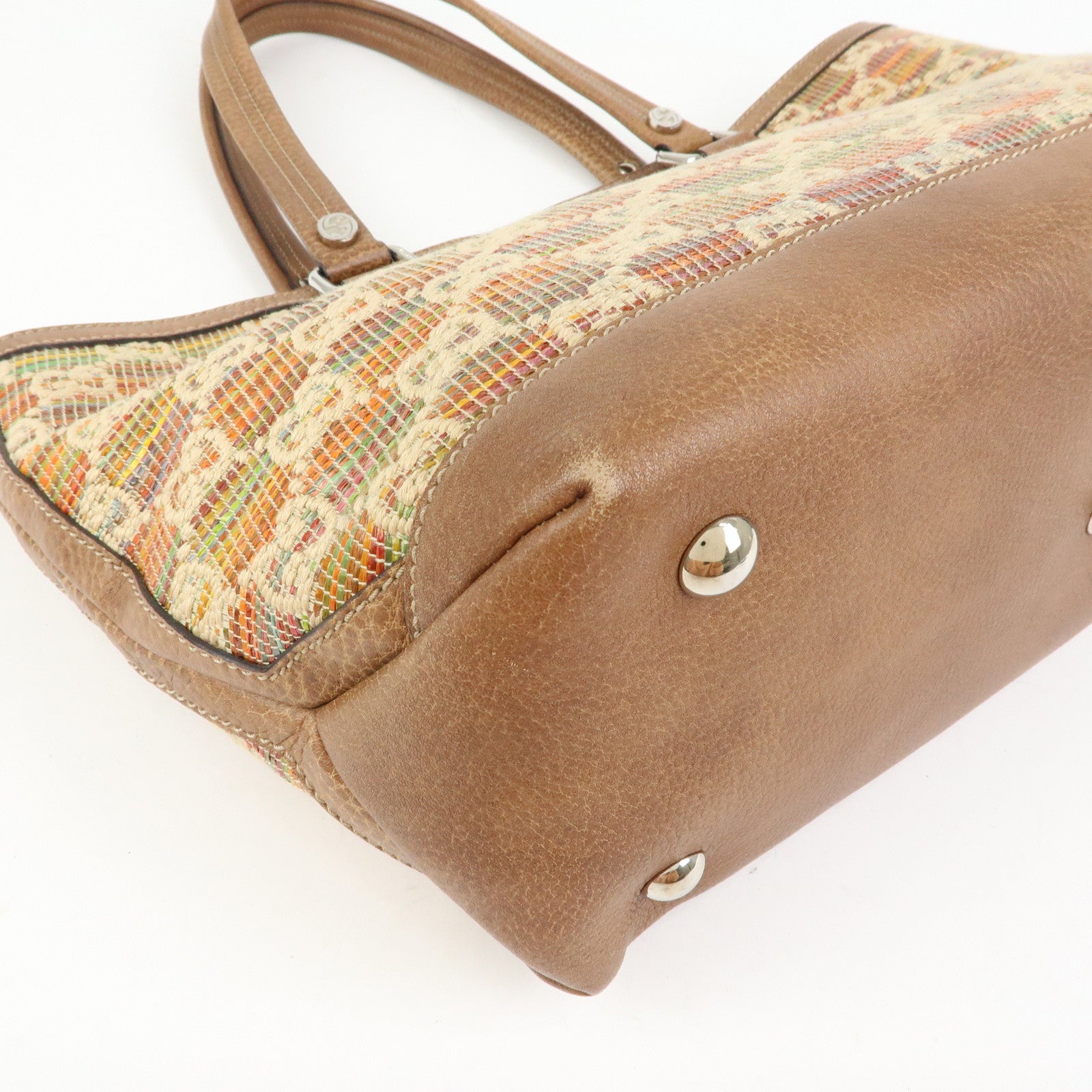 GUCCI Paglia GG Interlocking G Straw Leather Tote Bag Brown 232973