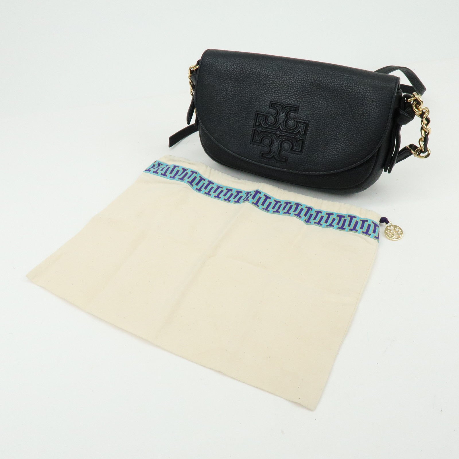 TORY BURCH Logo Leather Shoulder Bag Crossbody Bag Black