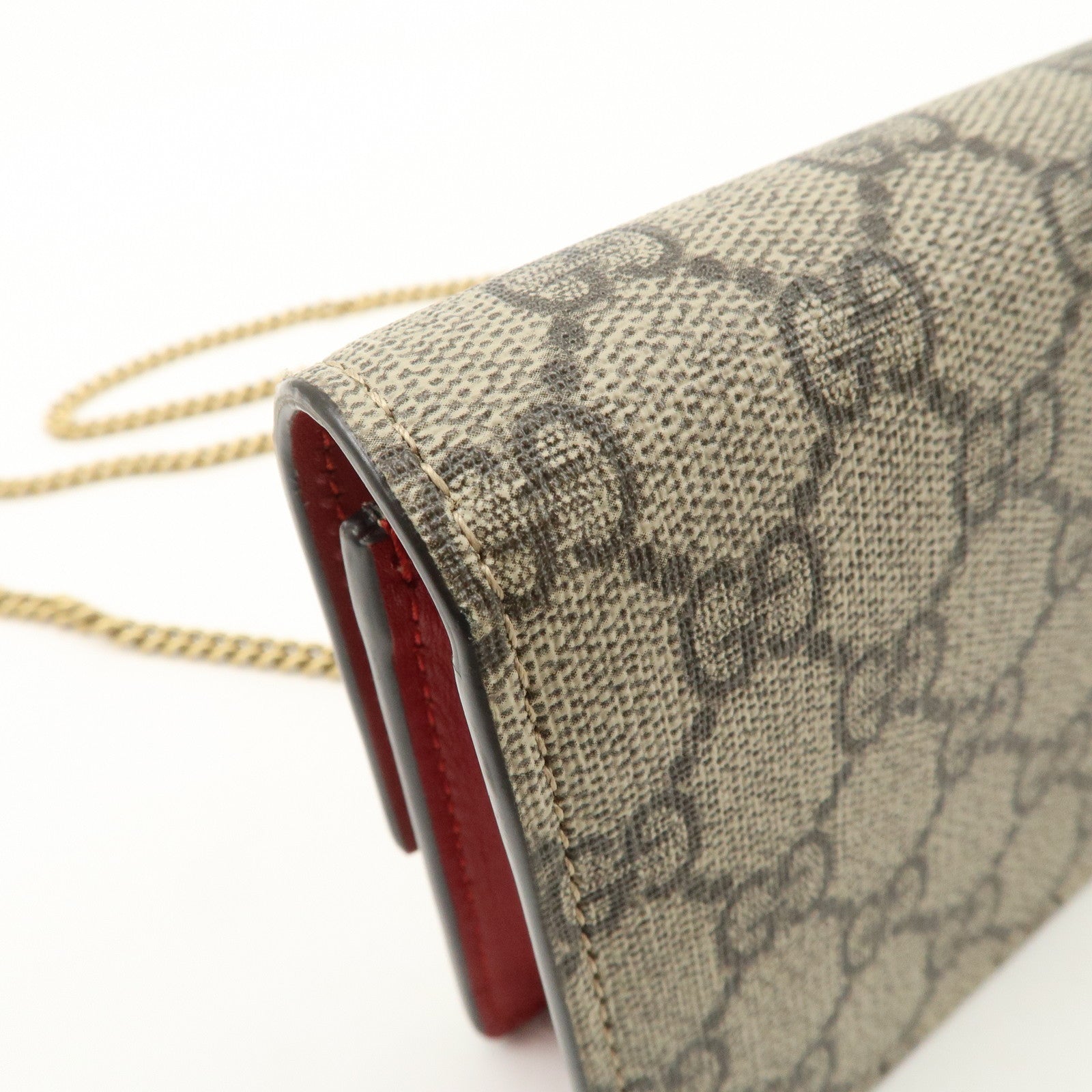 GUCCI GG Supreme Leather Cherry Chain Shoulder Bag Beige Red 481291