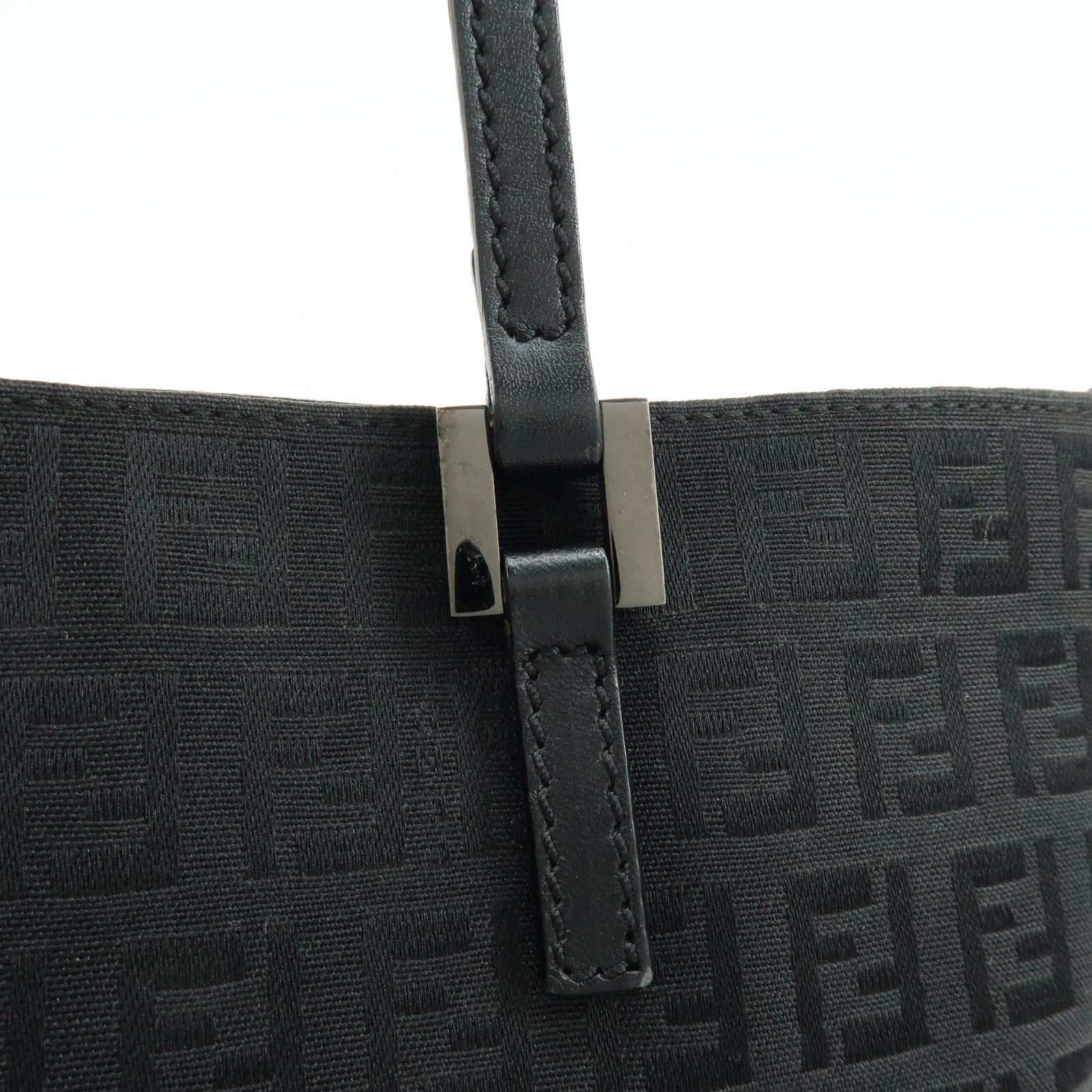 FENDI Zucchino Canvas Leather Tote Bag Hand Bag Black 8BH072