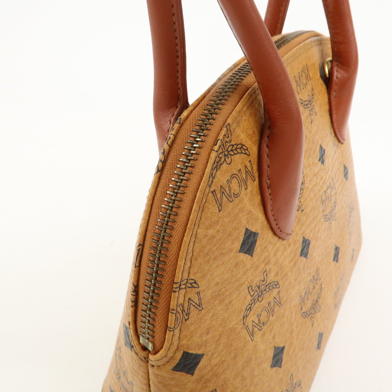 MCM Visetos Logo Leather 2WAY Bag Hand Bag Shoulder Bag Brown