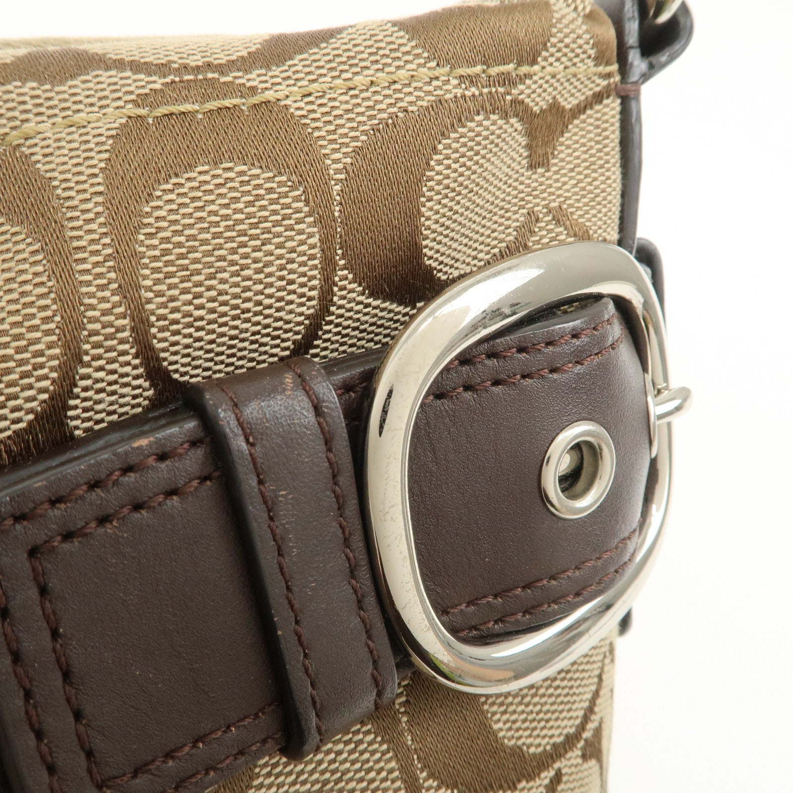 COACH Signature Canvas Leather Shoulder Bag Crossbody Bag Beige