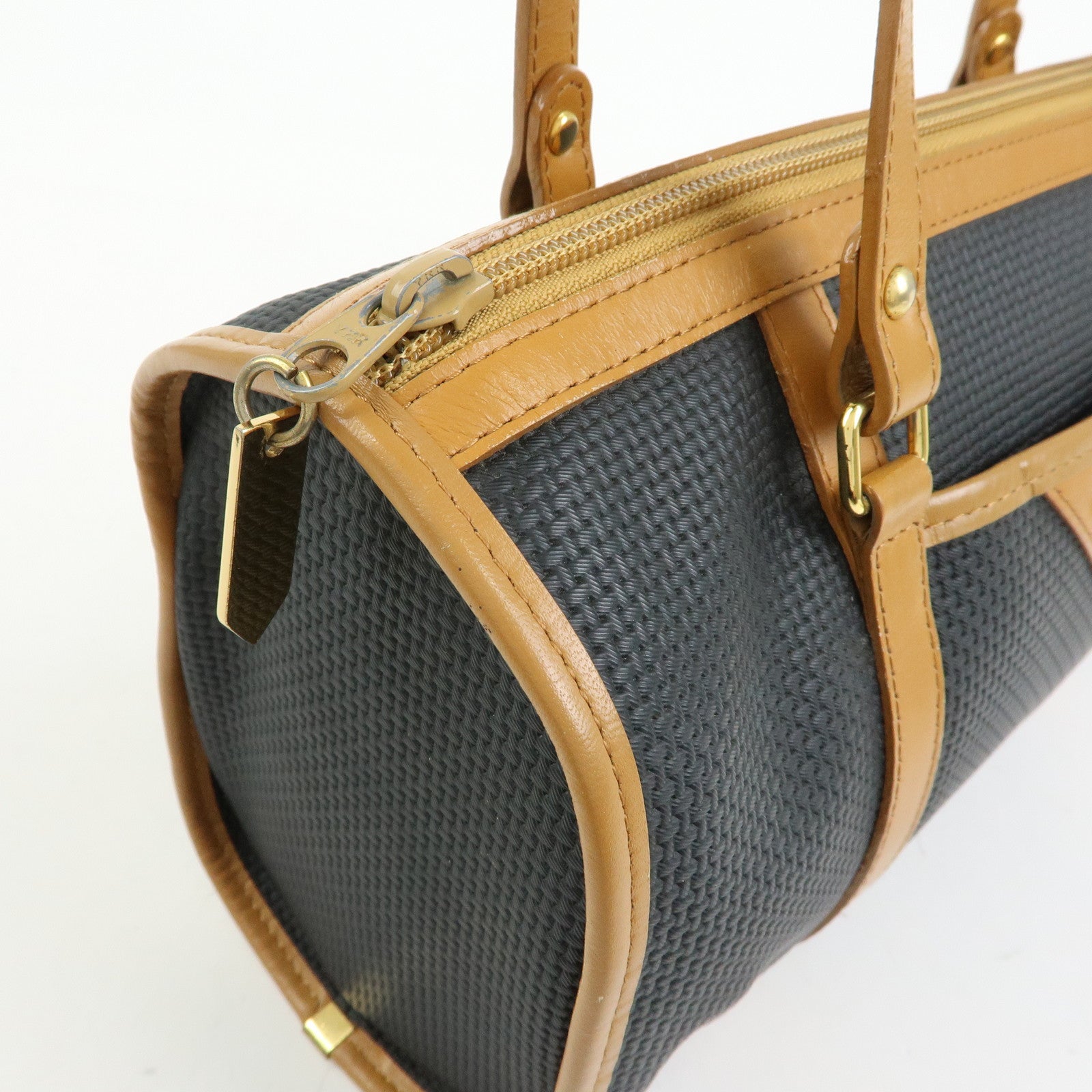 SAINT LAURENT PARIS PVC Leather Mini Boston Bag Hand Bag Navy Camel