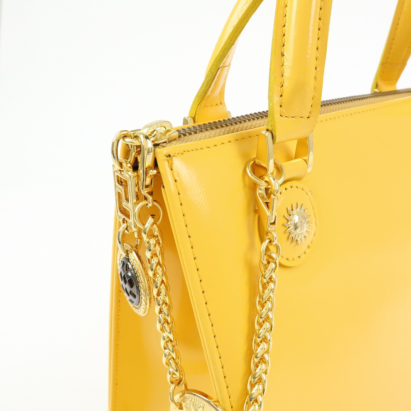 VERSACE Leather Charm 2Way Bag Hand Bag Shoulder Bag Yellow