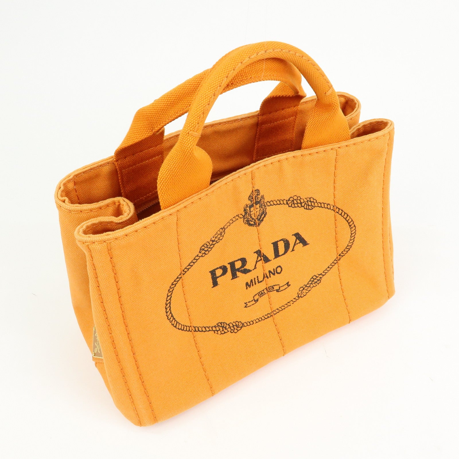 PRADA Triangle Logo Canapa Mini Canvas Tote Hand Bag Orange BN2439