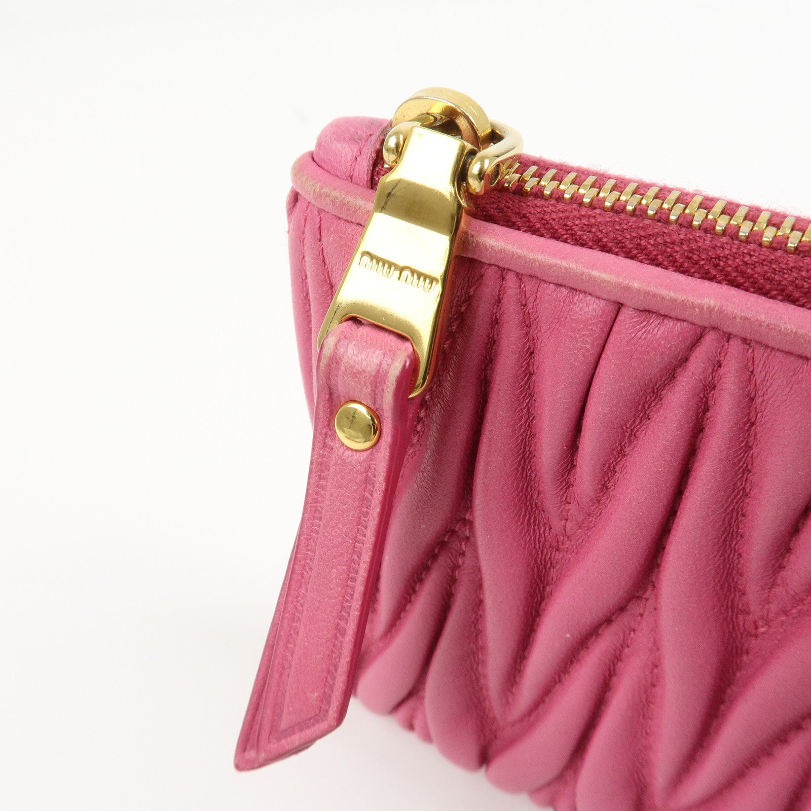 MIU MIU Matelasse Logo Leather Cosmetic Accessory Pouch Pink 5MB003