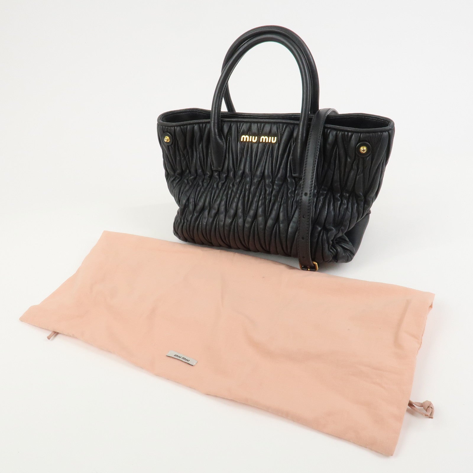 MIU MIU Matelasse Leather 2Way Bag Hand Bag Black RN1069