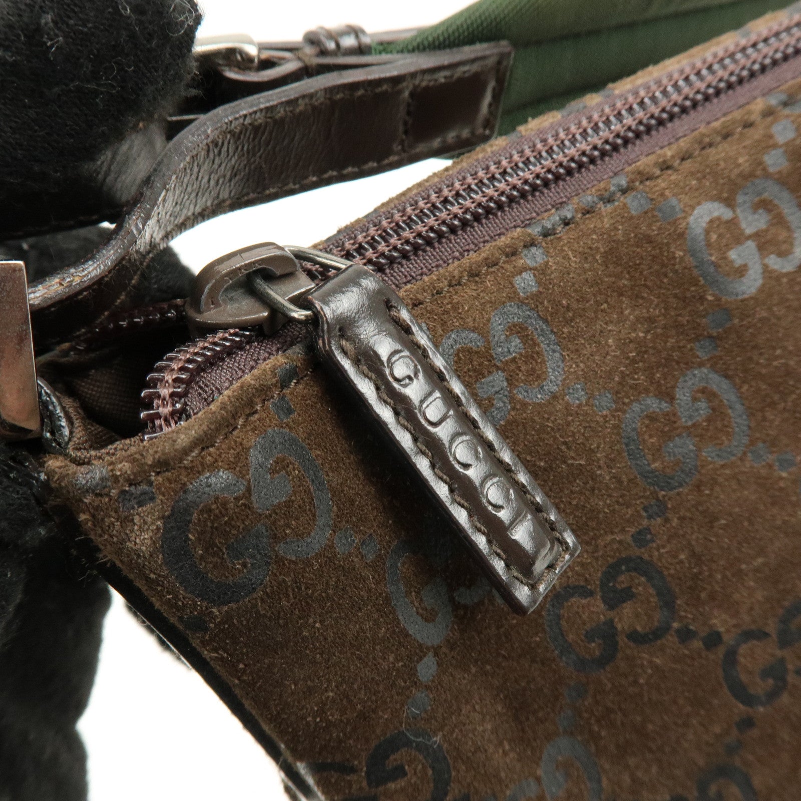 GUCCI GG Suede Leather Shoulder Bag Brown Green 001・1206・3444