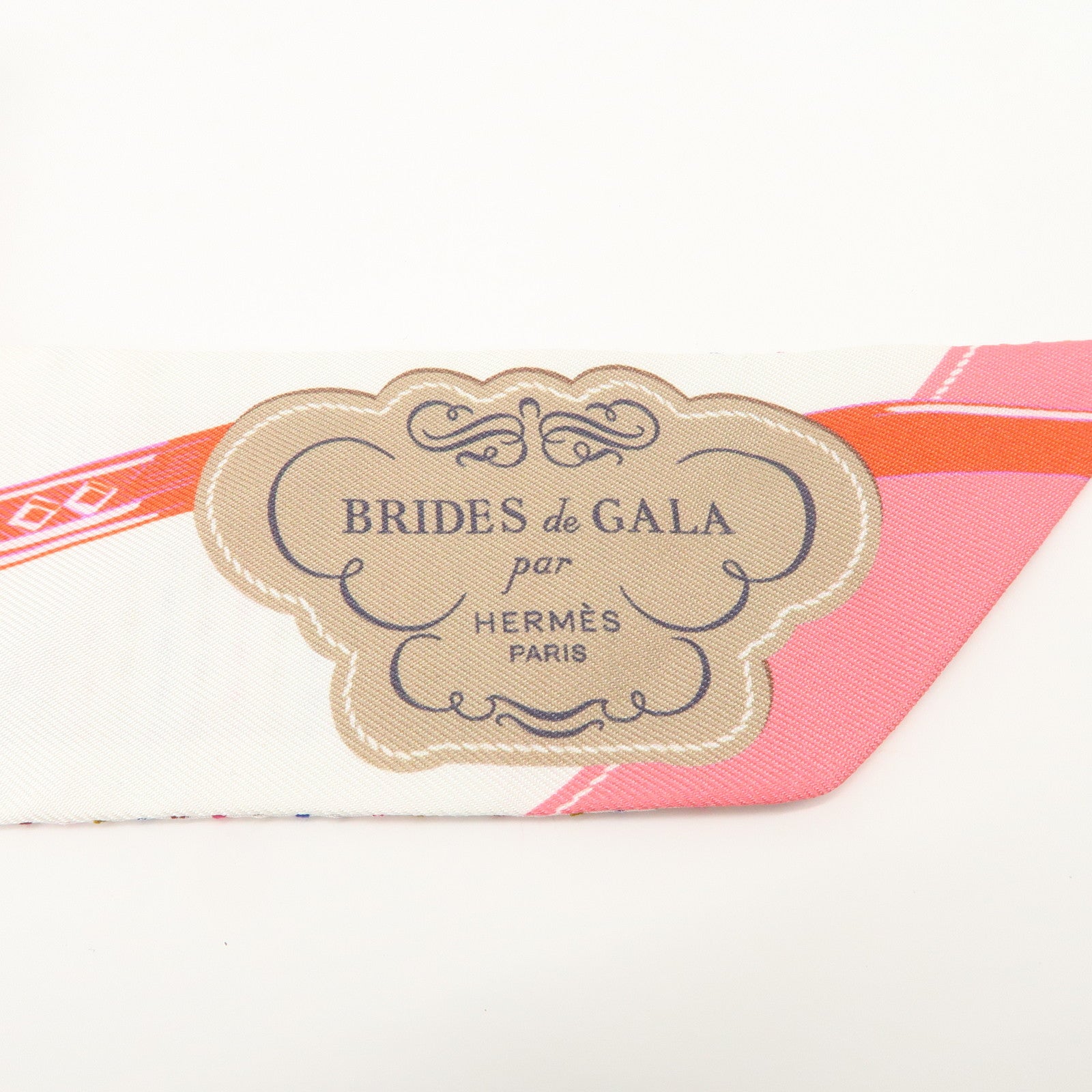 HERMES Twilly Silk 100％ Scarf BRIDES de GALA White Multicolor