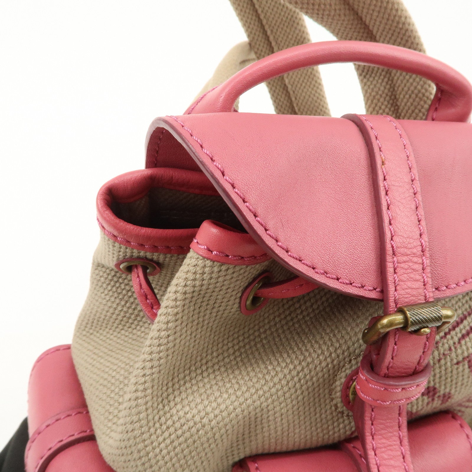 BURBERRY Children Canvas Leather Mini Rucksack Backpack Beige Pink