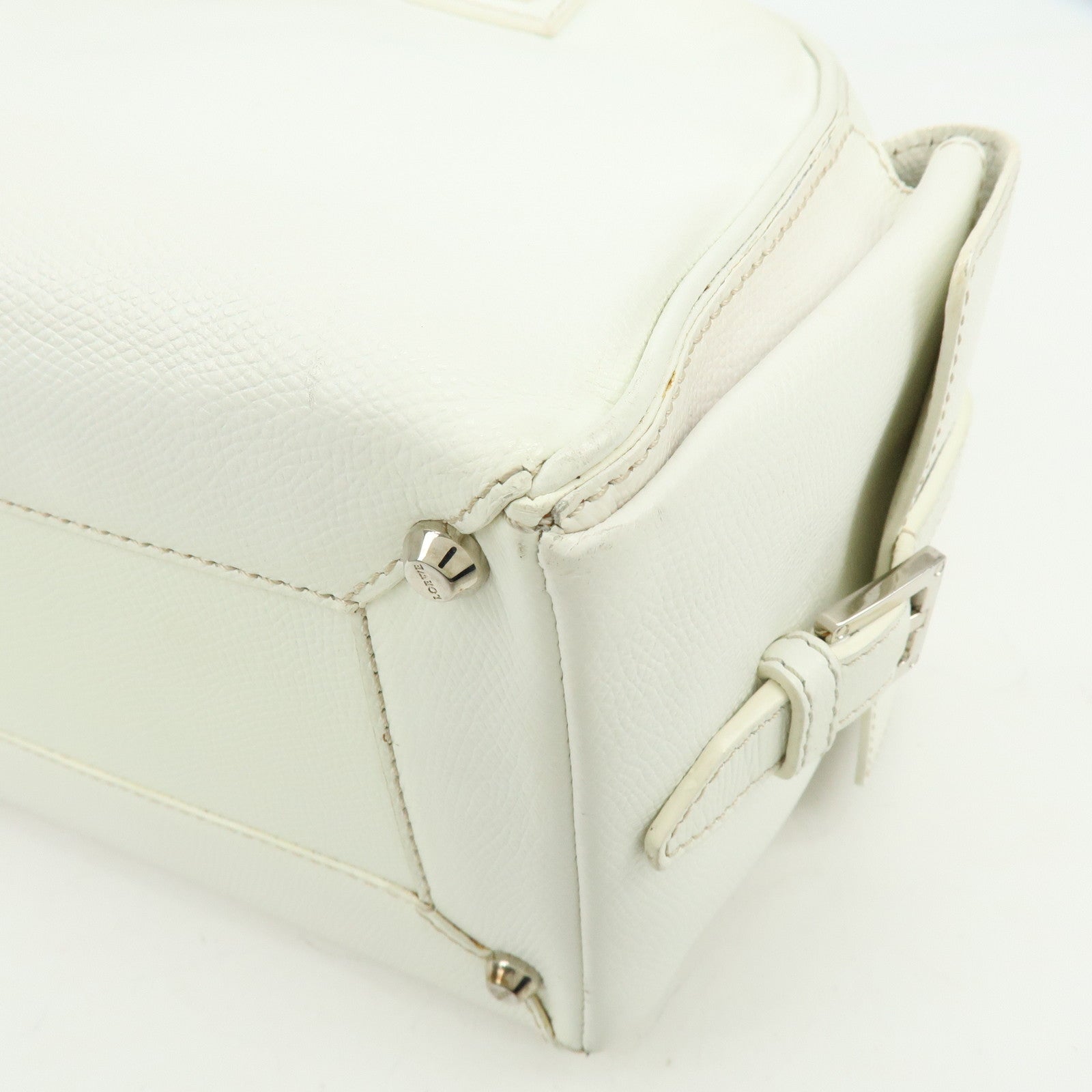 LOEWE Logo Side Pocket Leather Boston Bag Hand Bag White