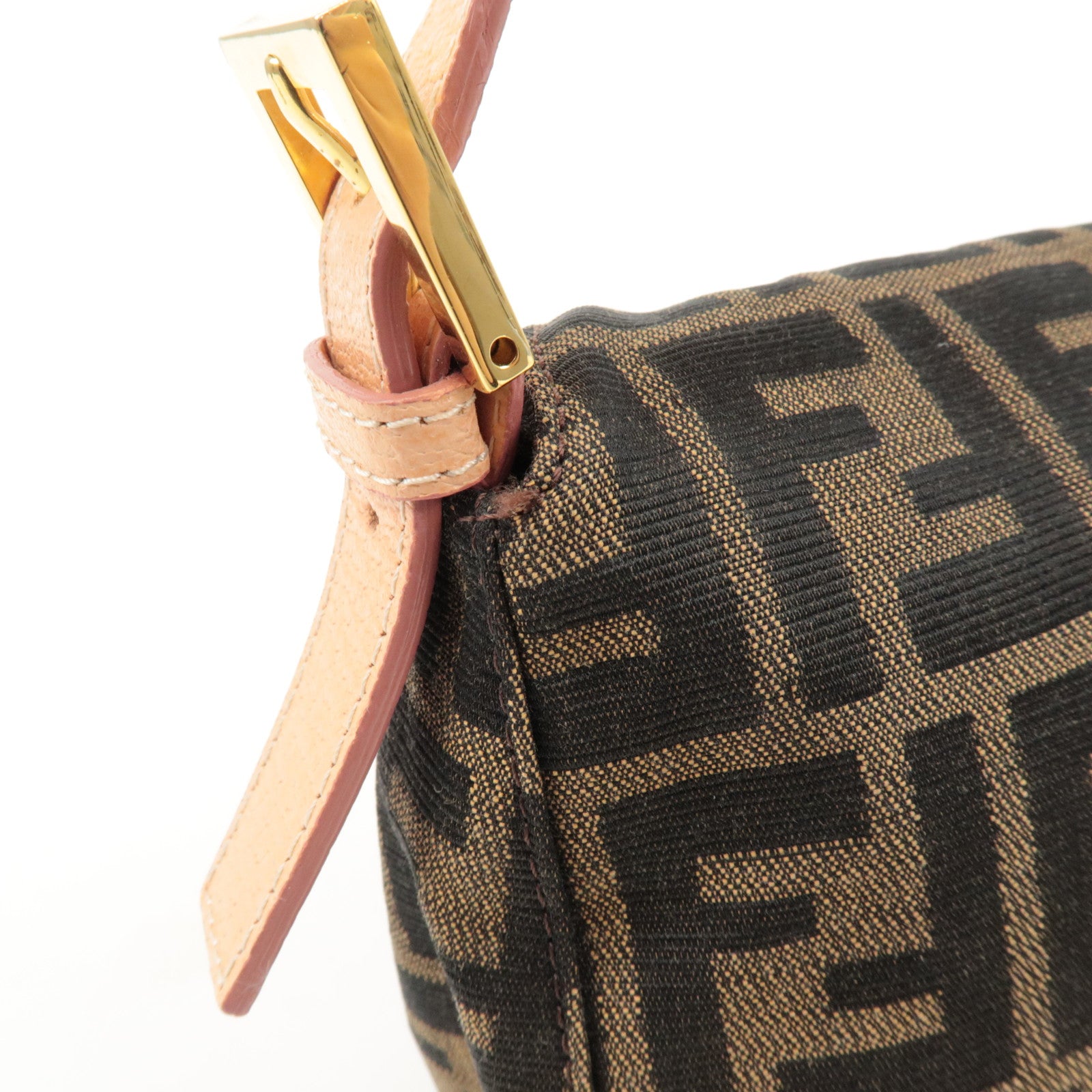 FENDI Zucca Canvas Leather Shoulder Bag Brown Pink Beige 26725 Used