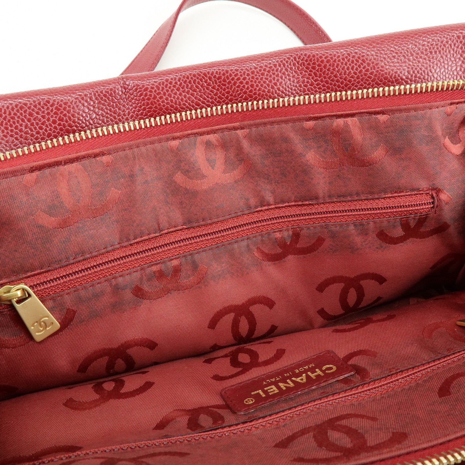 CHANEL Caviarskin Shoulder Bag Hand Bag Red