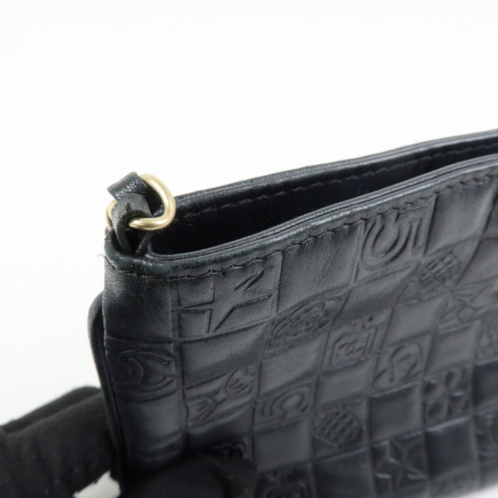 CHANEL Icon Line COCO Mark Lamb Skin Chain Shoulder Bag Black