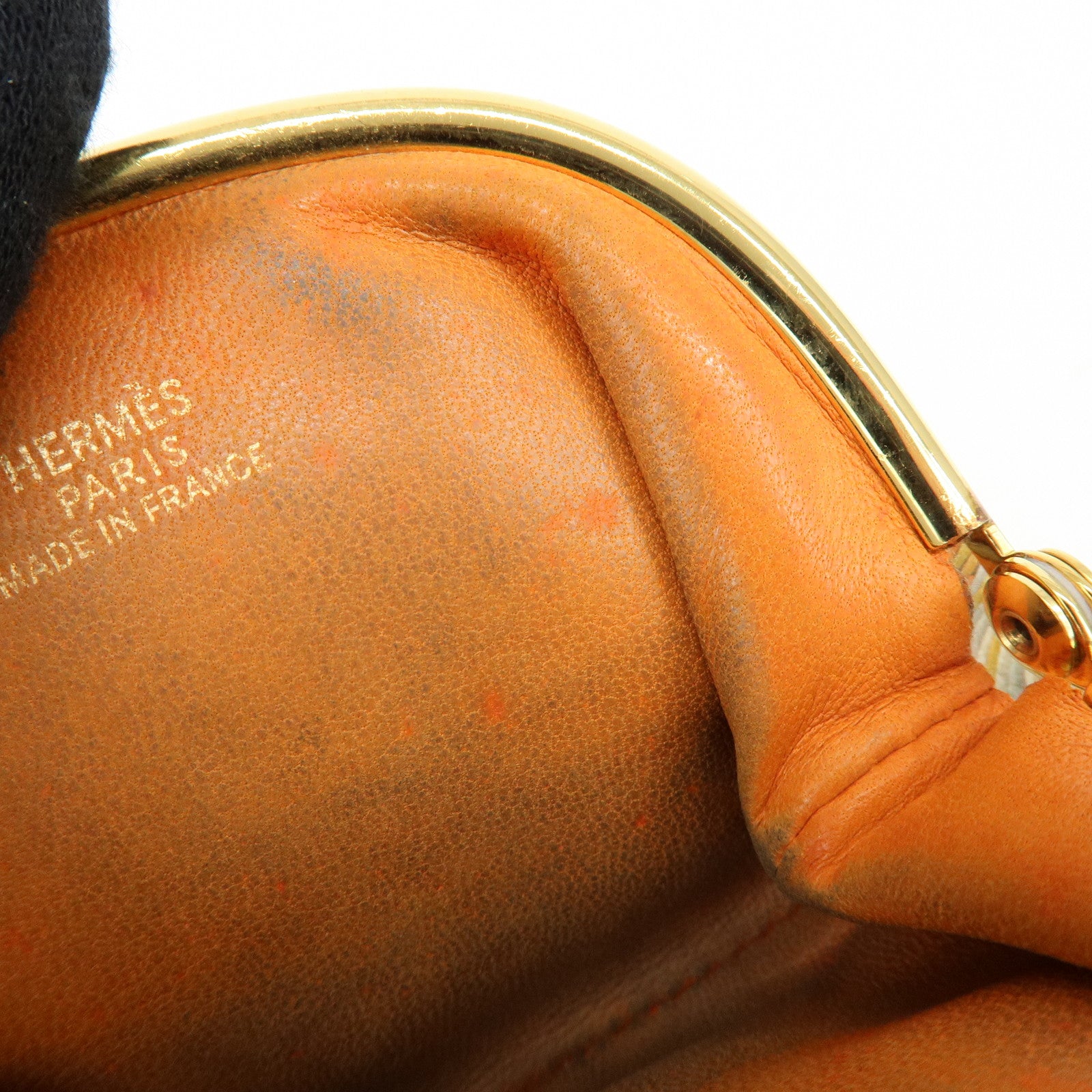 HERMES Emile Vibrato Coin Case Coin Purse □F Stamped Orange
