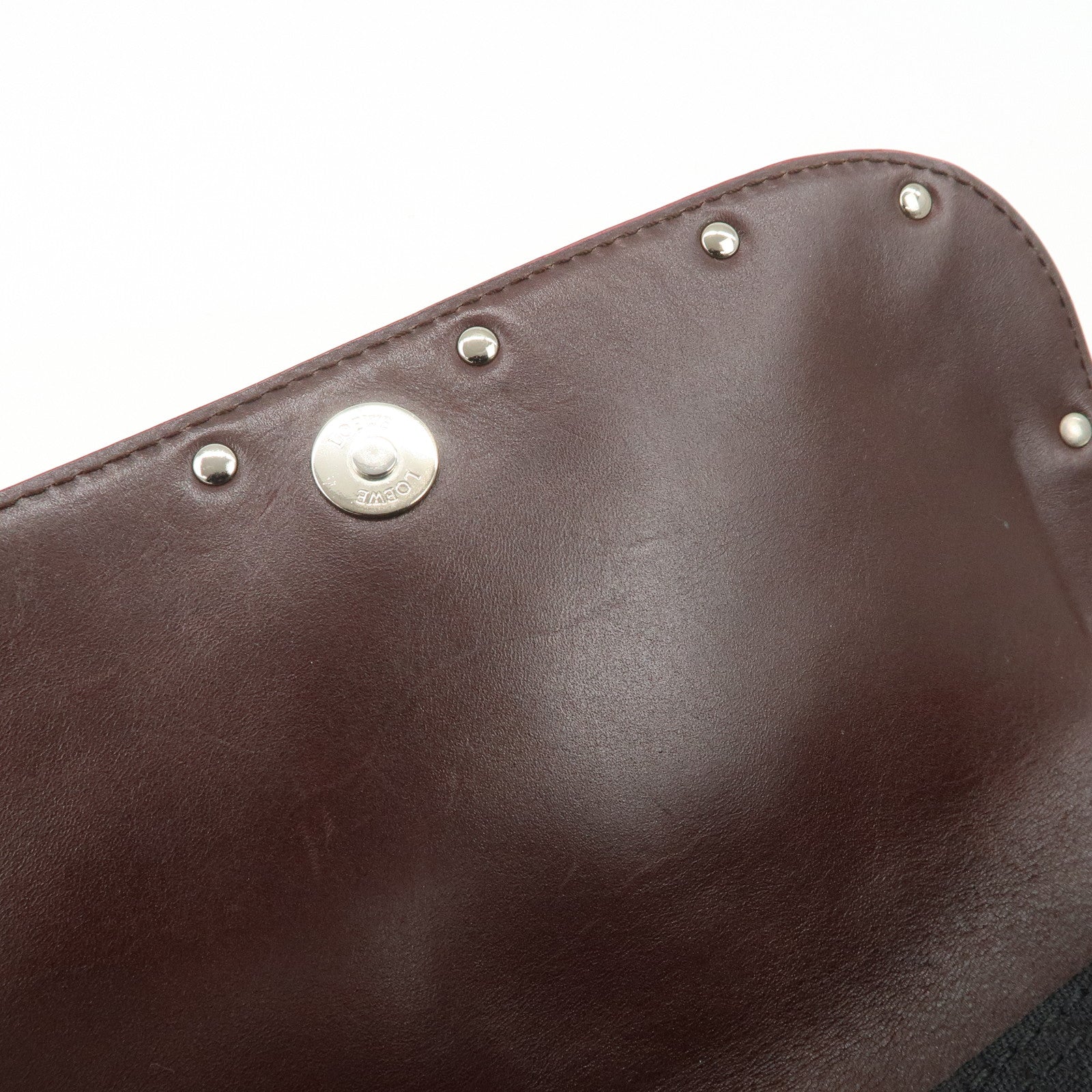 LOEWE Anagram Leather Canvas Chain Shoulder Bag Black Brown