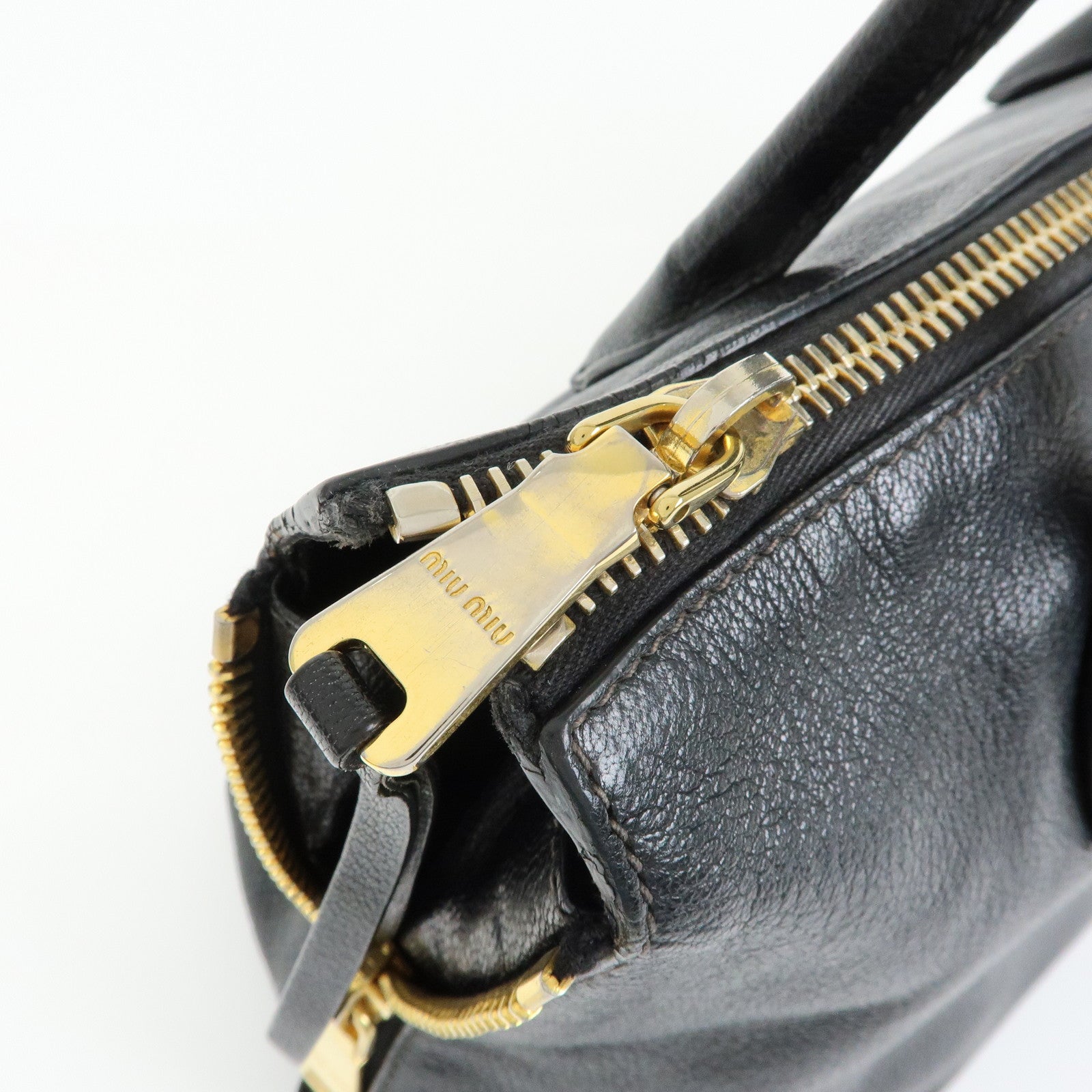 MIU MIU Madras Leather 2WAY Bag Hand Bag Shoulder Bag Black RN1016