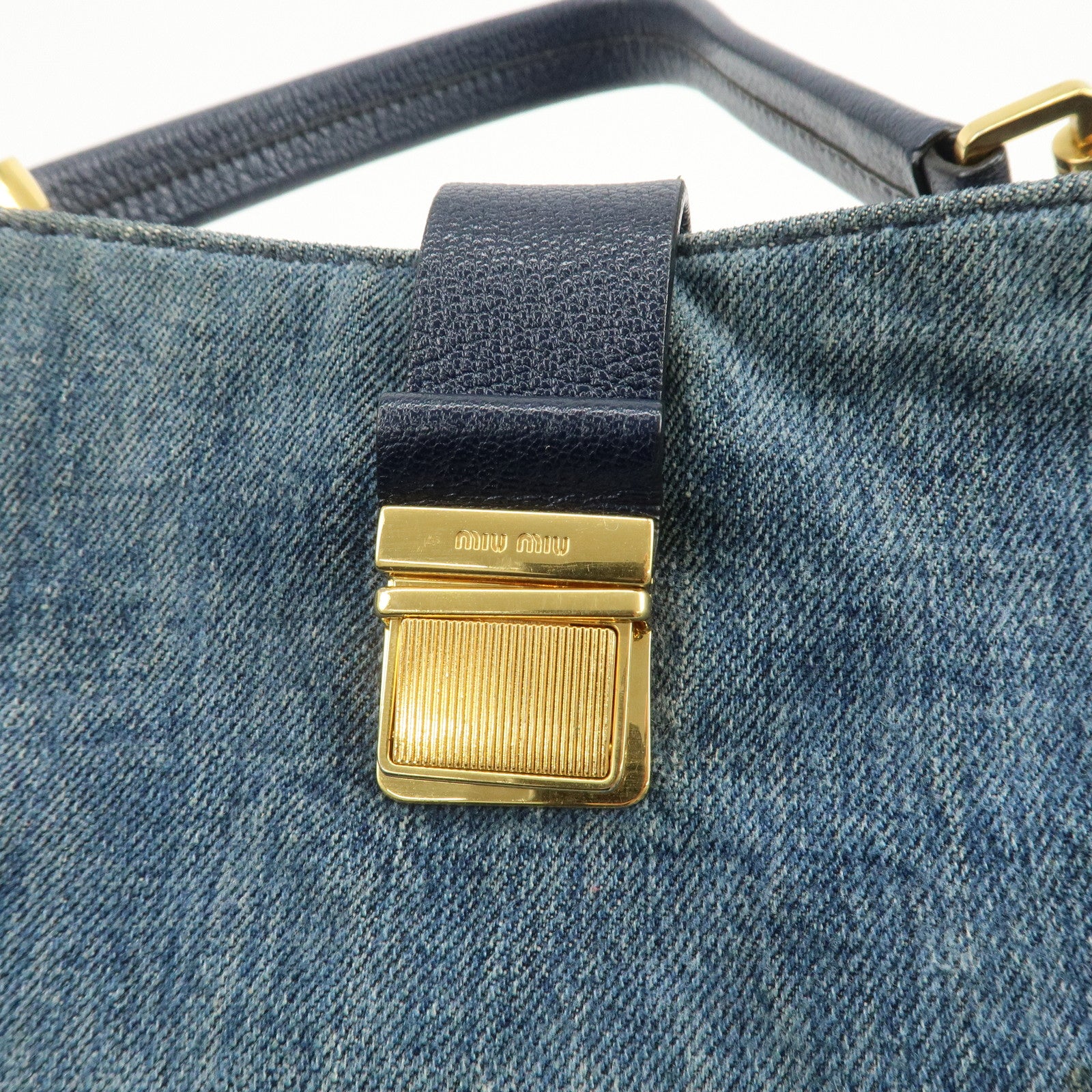 MIU MIU Madras Leather Denim 2Way Bag Hand Bag Shoulder Bag RR1951